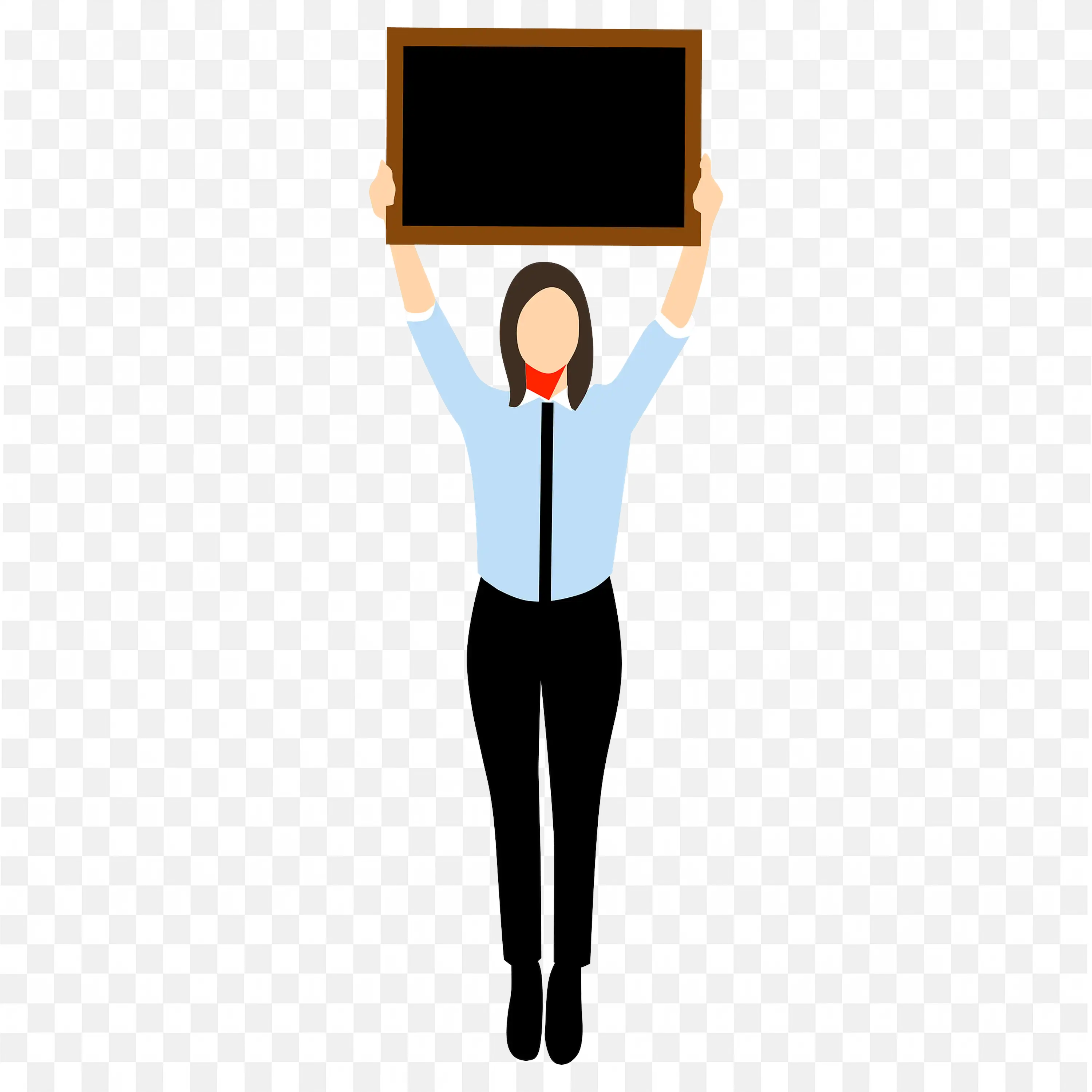 Woman Catching a Blank Blackboard Above her Head Free PNG