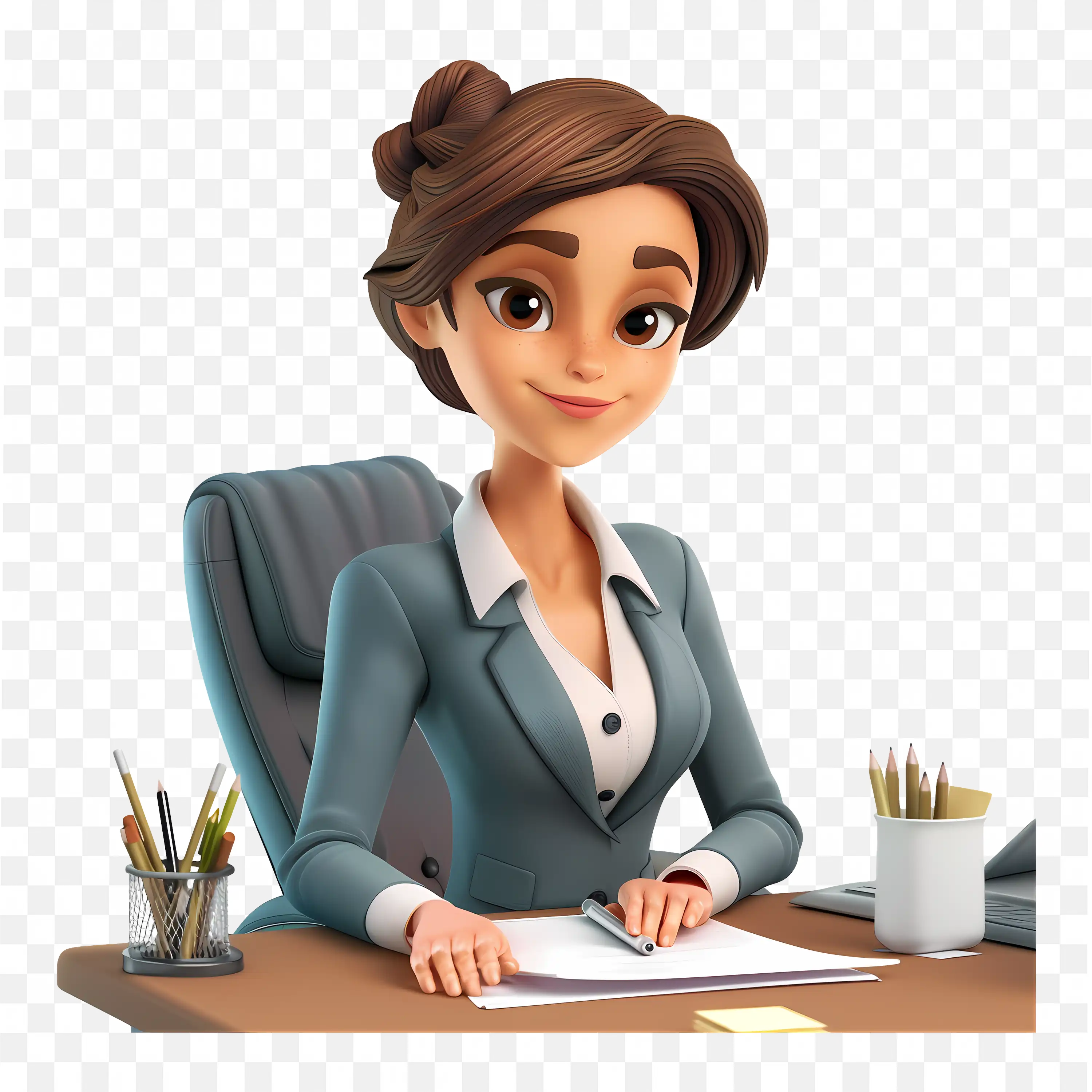 Woman at Desk with Pen and Paper Download Free PNG Image