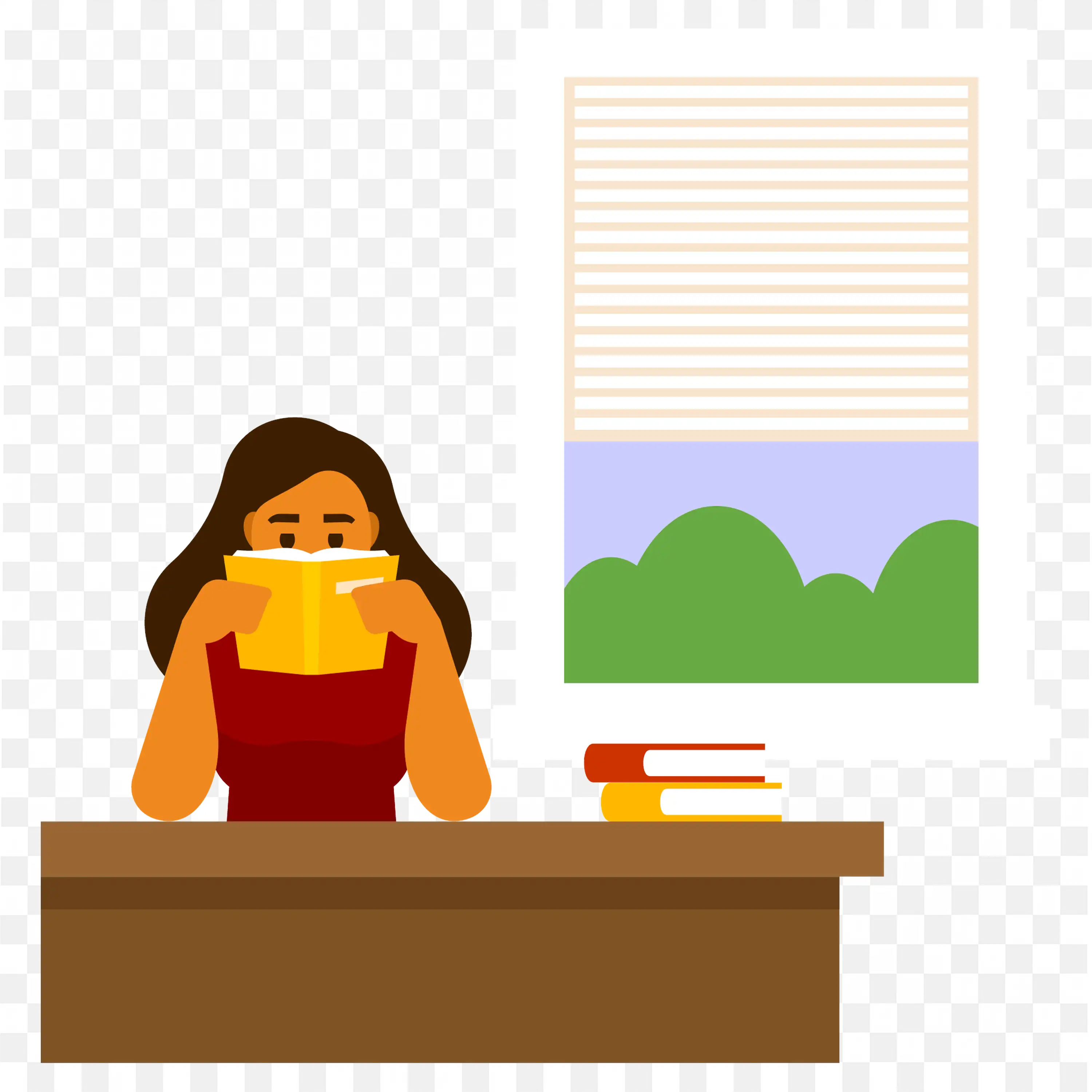 Woman Reading a Book by Sitting Near the Window Png
