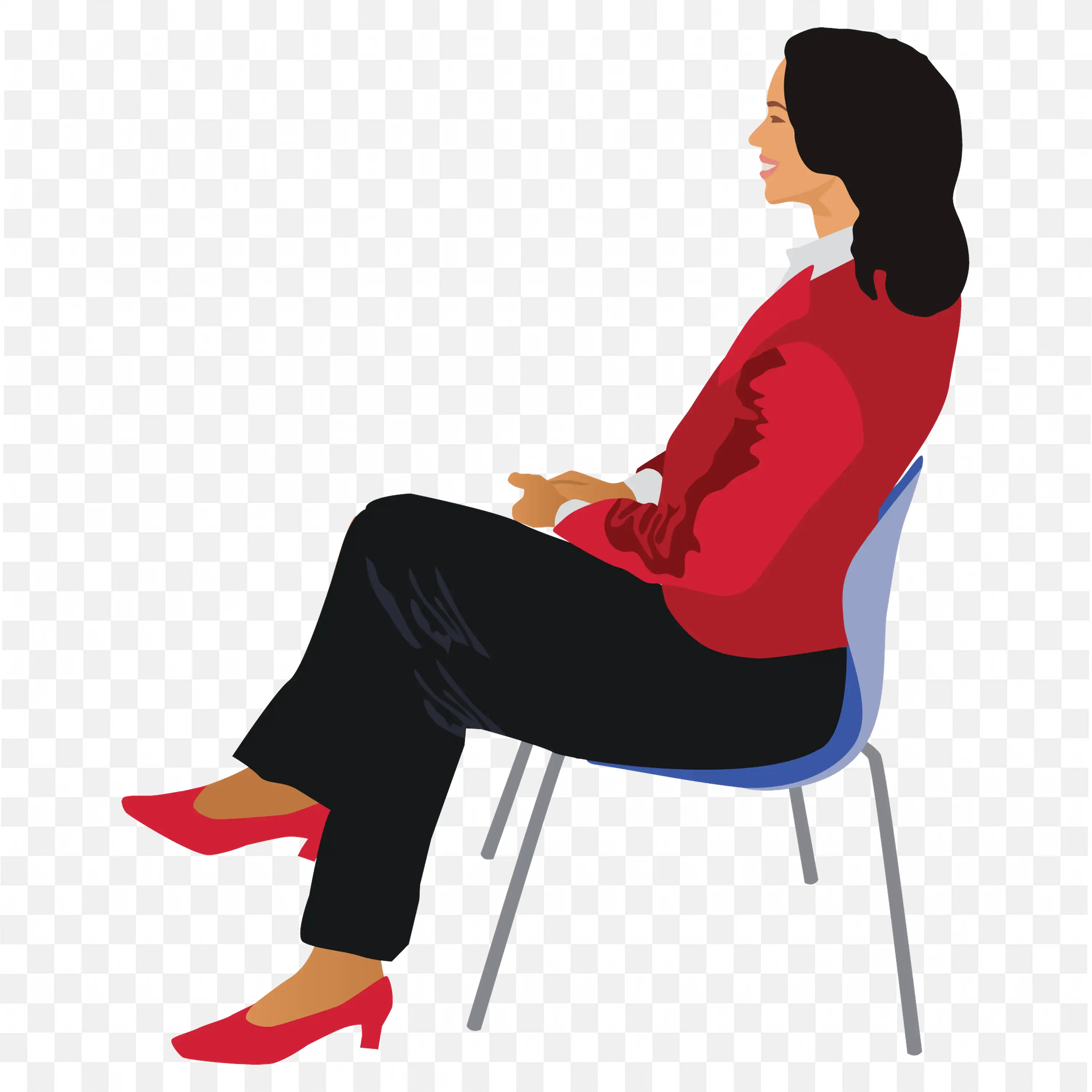 Woman Sitting Confidently on a Chair in Office Outfit PNG