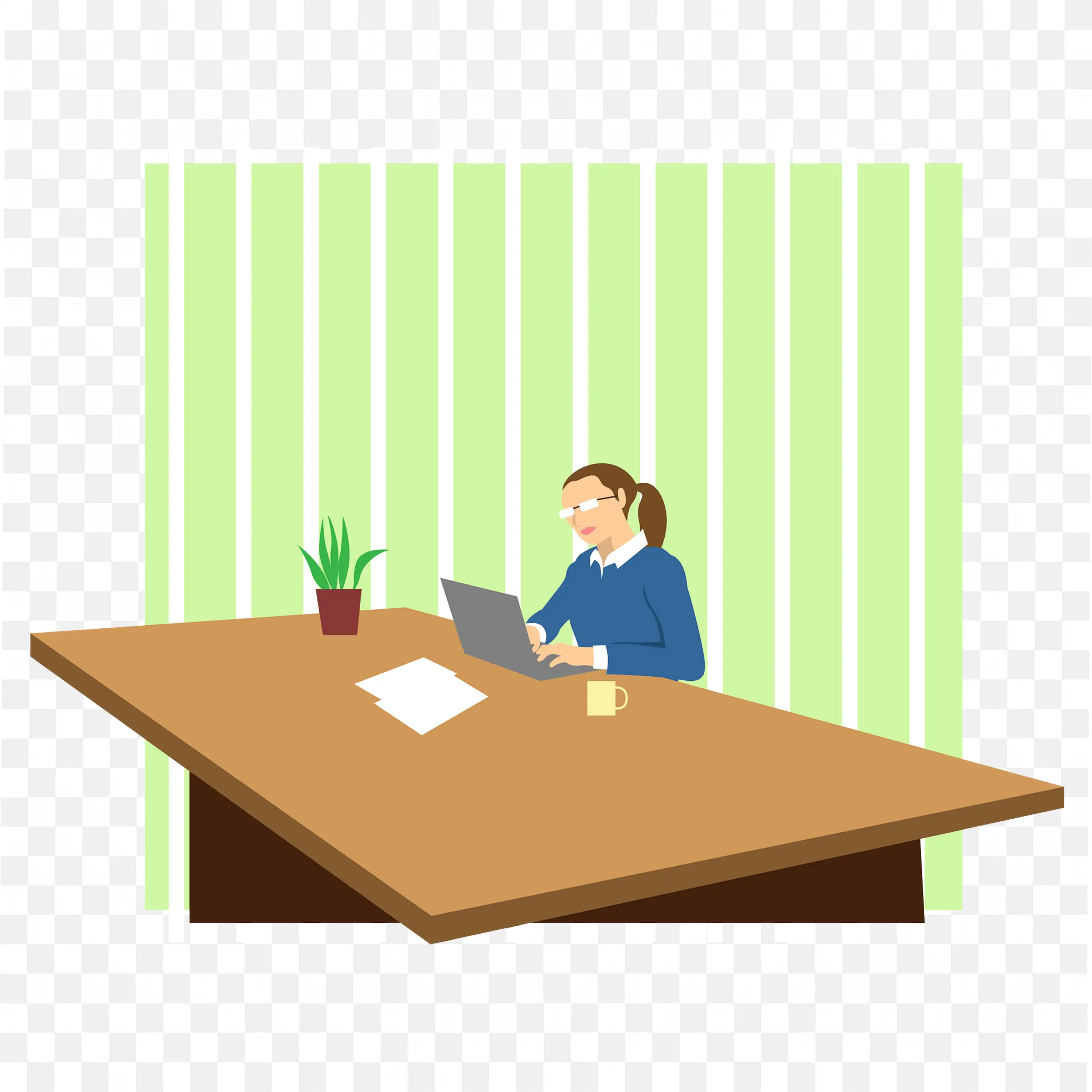 Woman Sitting with her Laptop at Office Peacefully PNG Free