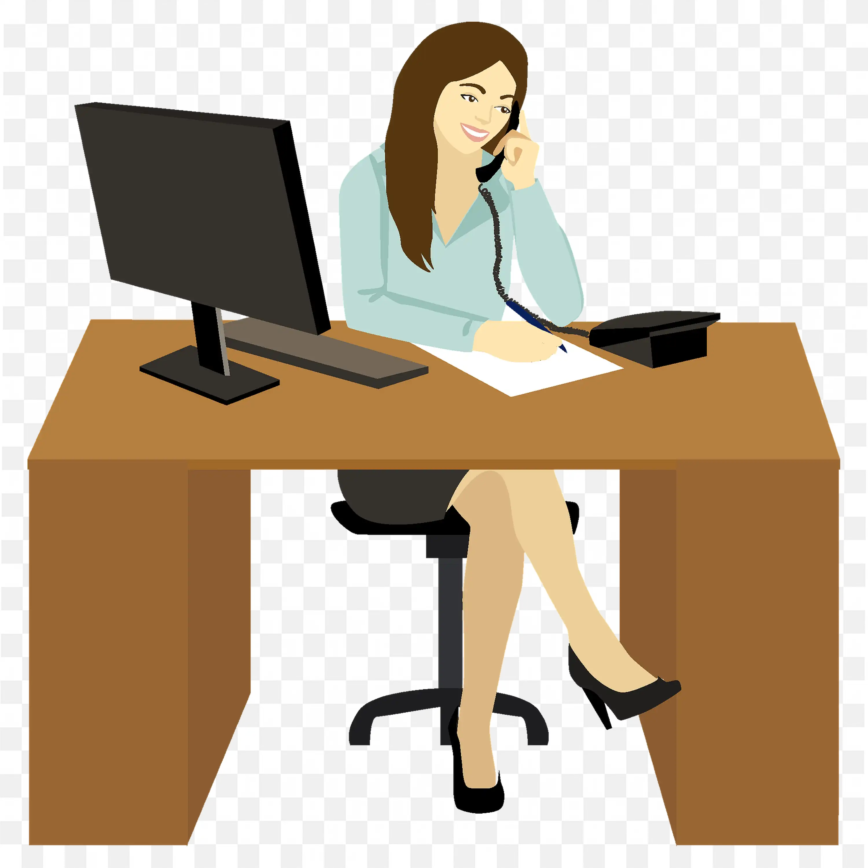 Woman Talking on Phone and Writing at the Paper PNG Free