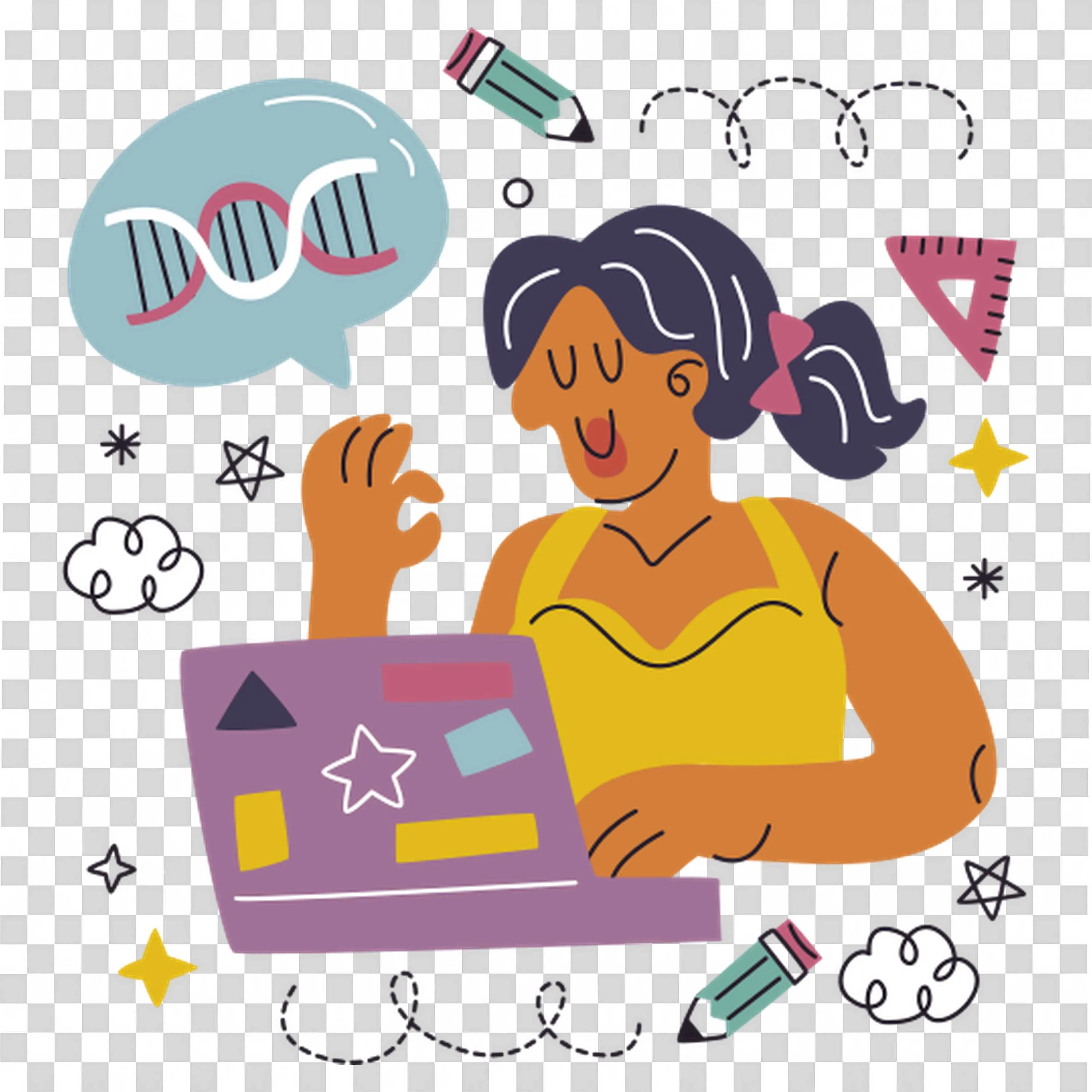 Woman Working on a Laptop Surrounded By Education Symbols