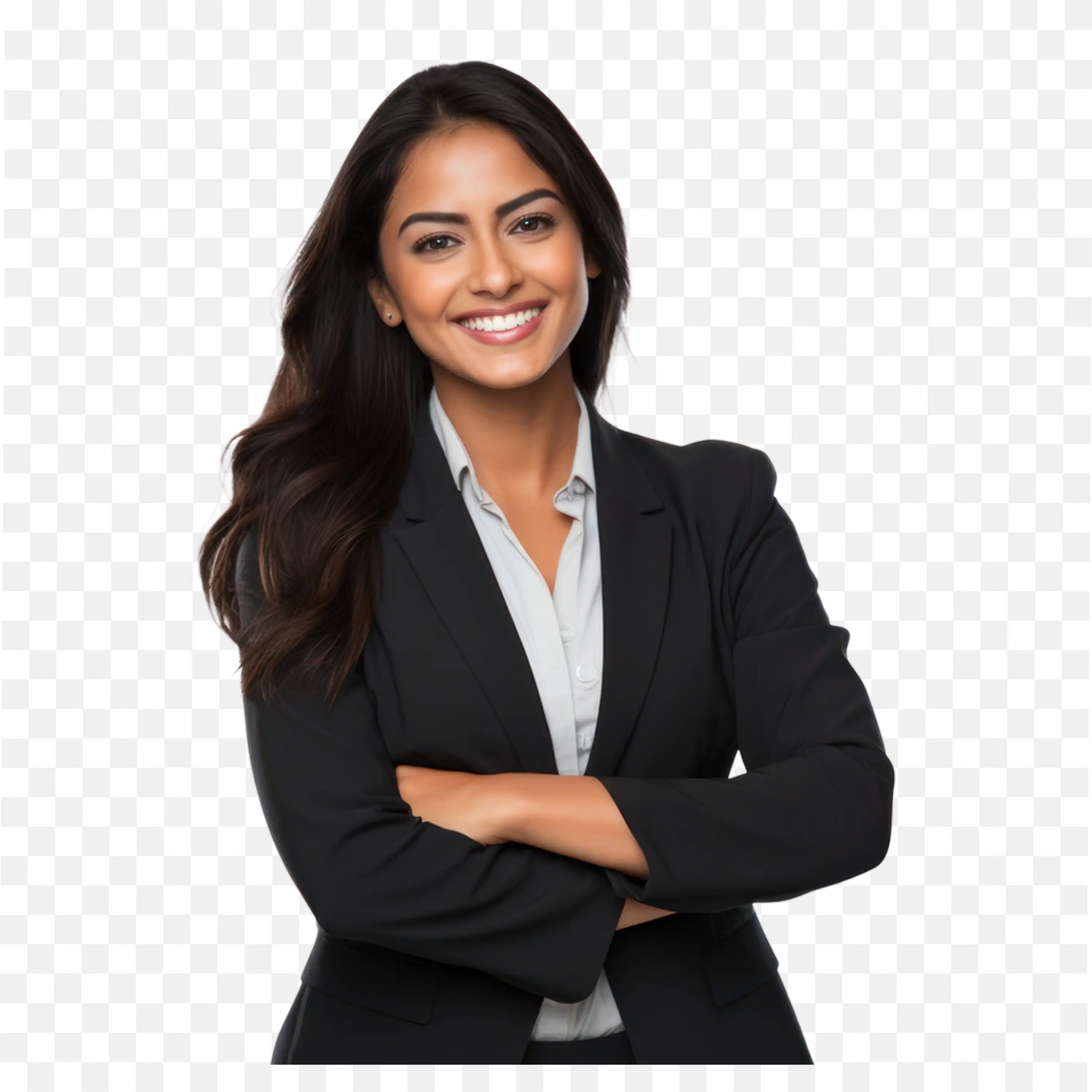 Women with Black Coat and a Confident Smile Free PNG Download