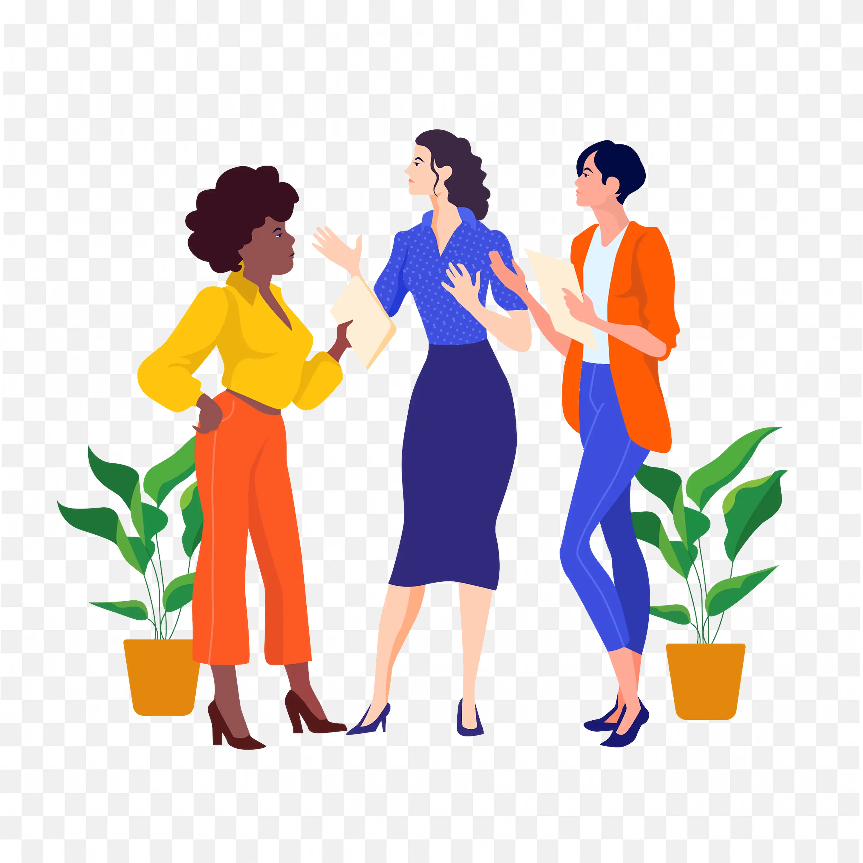 Women Discussing Work with Documents and Plants free PNG