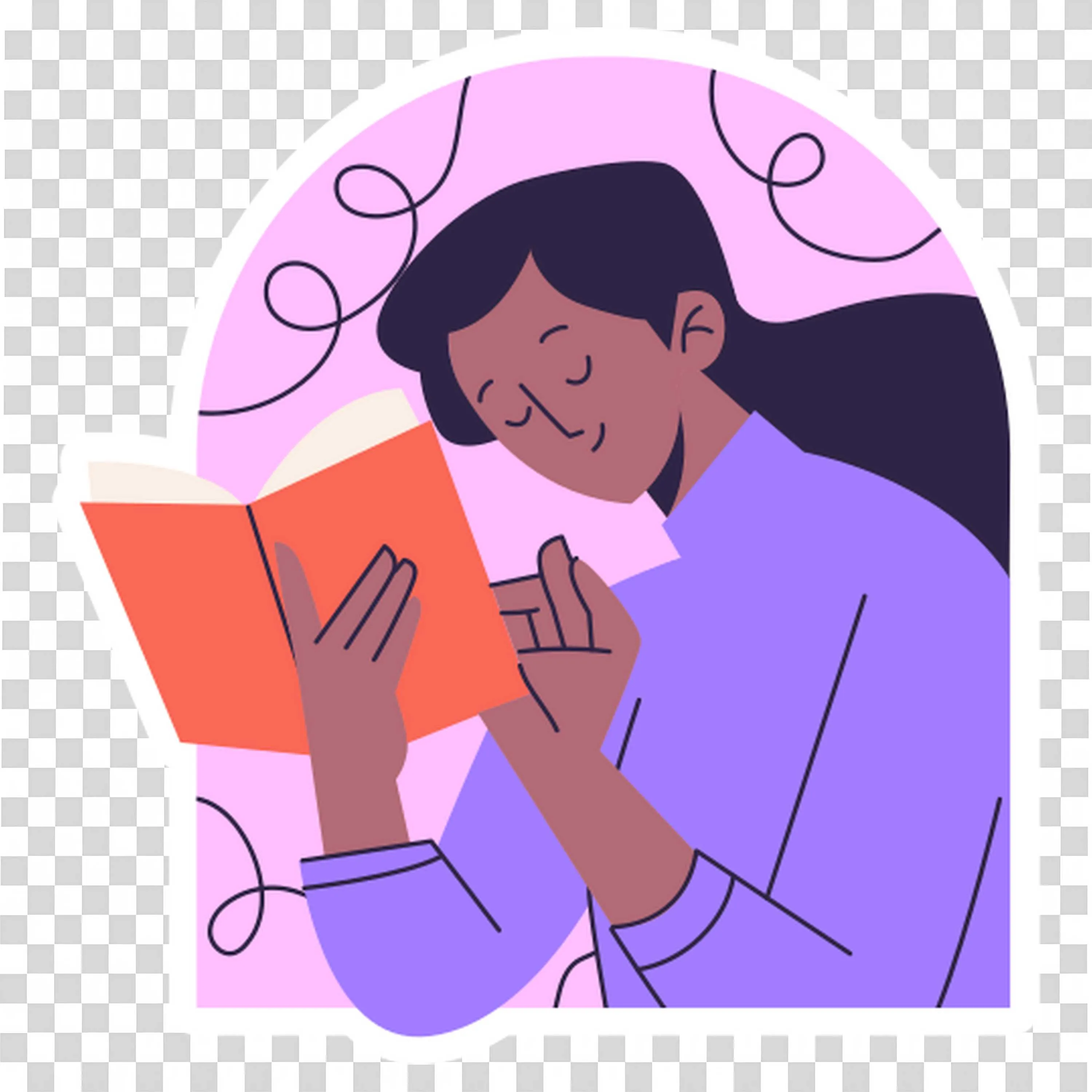 Women Reading a Purple Book Against a Purple Background