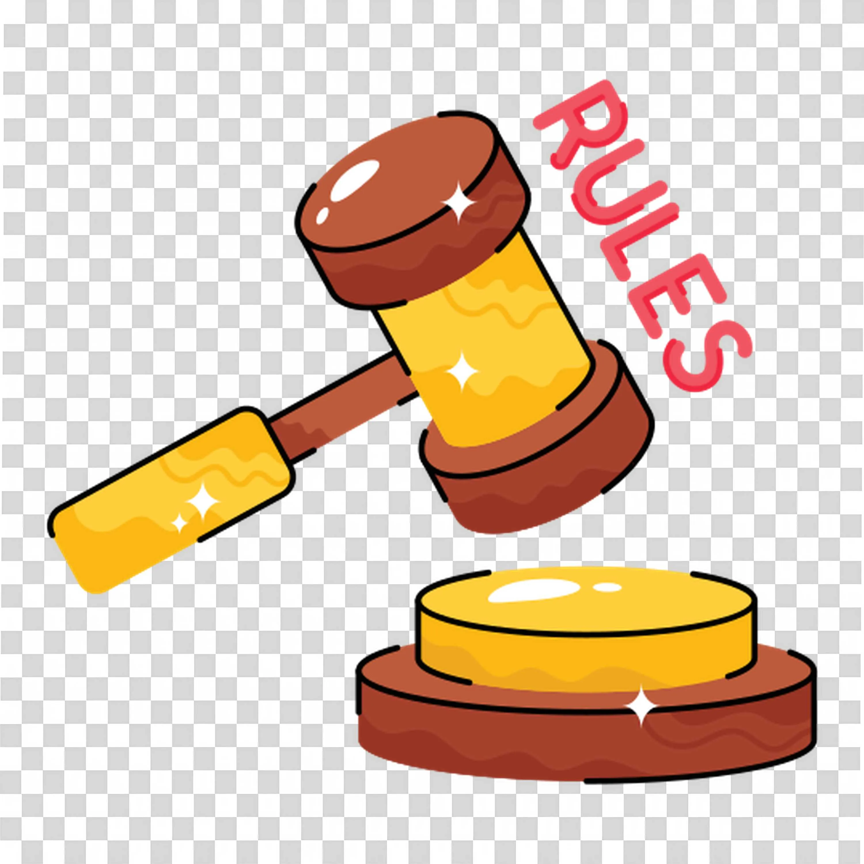 Wooden Gavel Hitting Block with Rules Text Free PNG Image