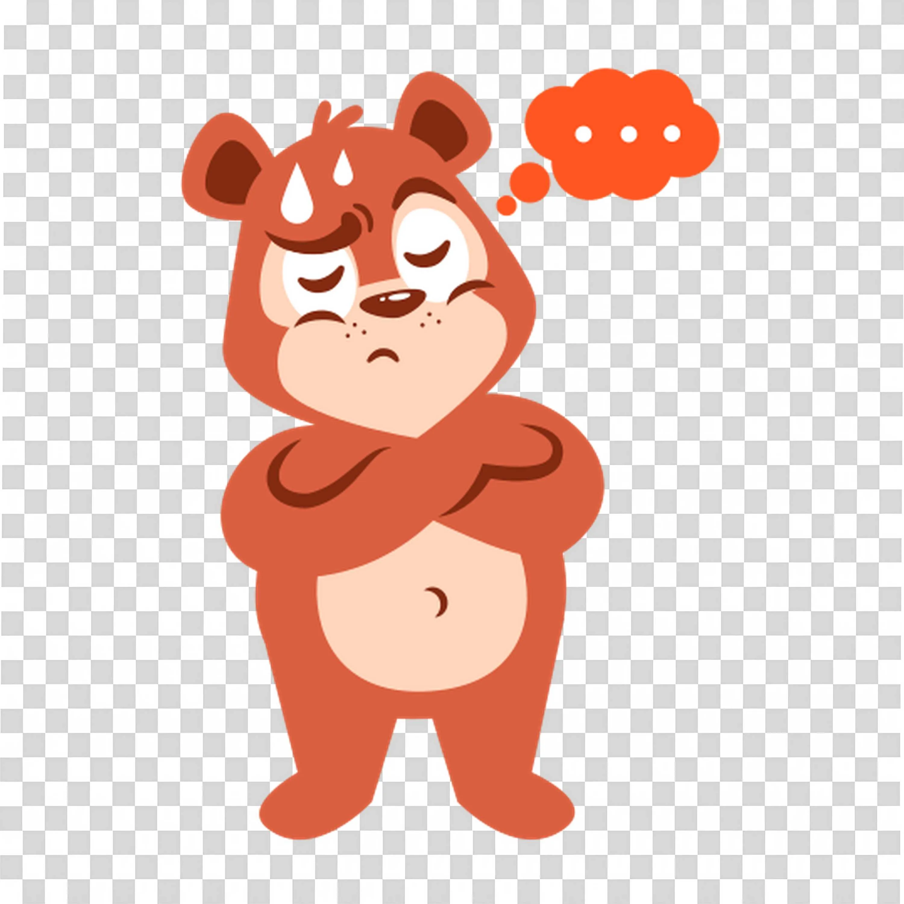 Worried Bear Cartoon Character Thinking Deeply PNG Image
