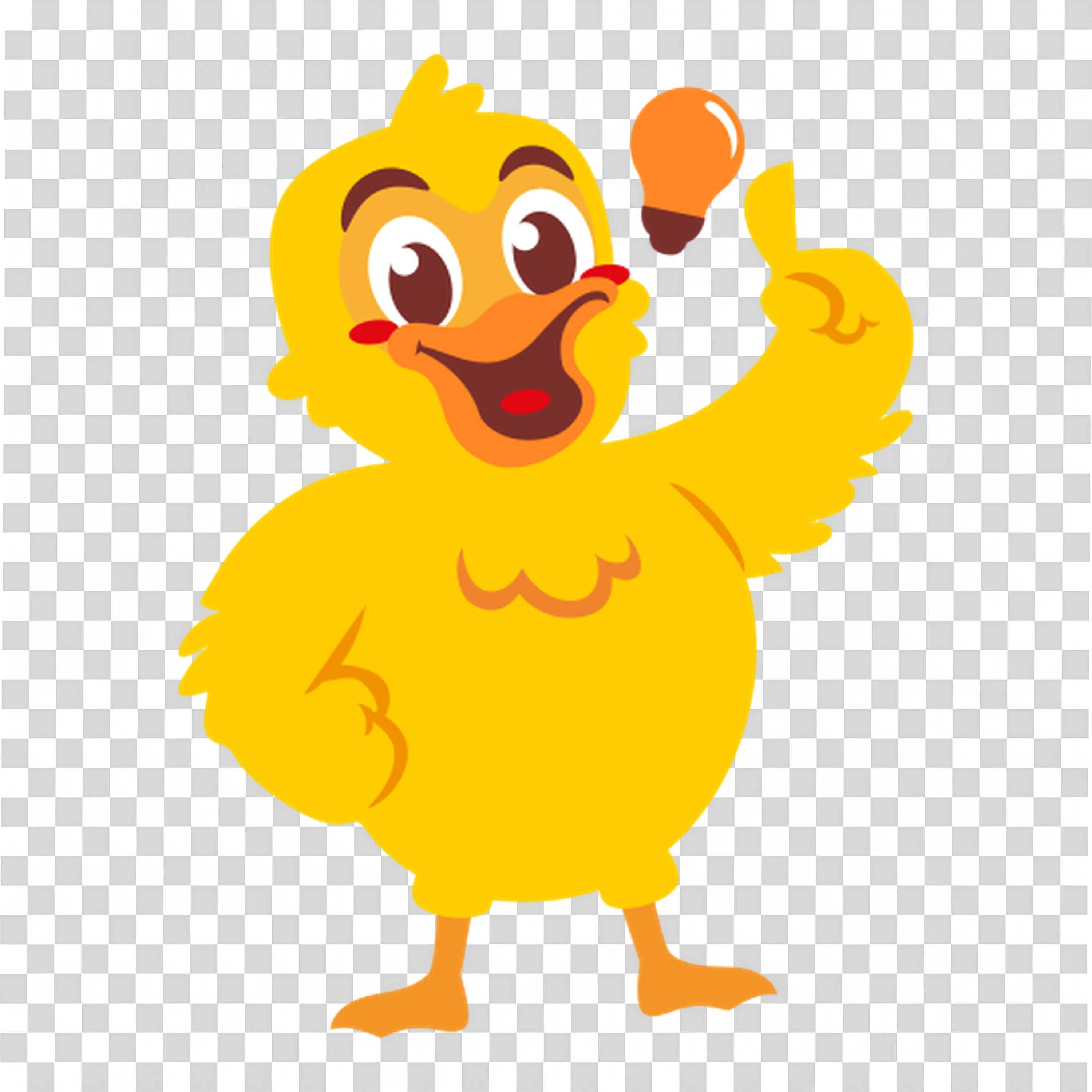 Yellow Cartoon Duck with An Idea Light Bulb Above the Head