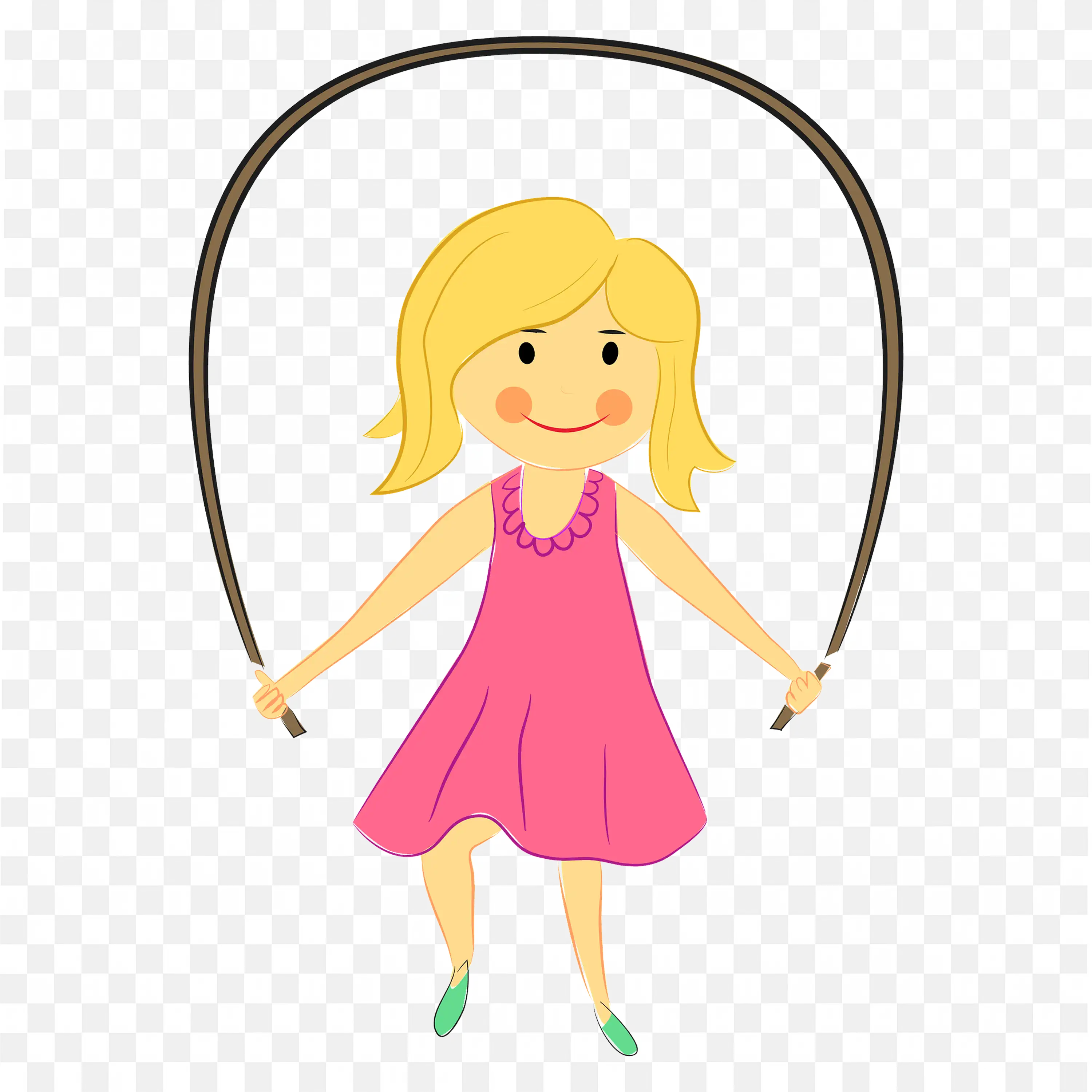 Download Yellow Hair Girl Jumping Rope in a Pink Dress PNG