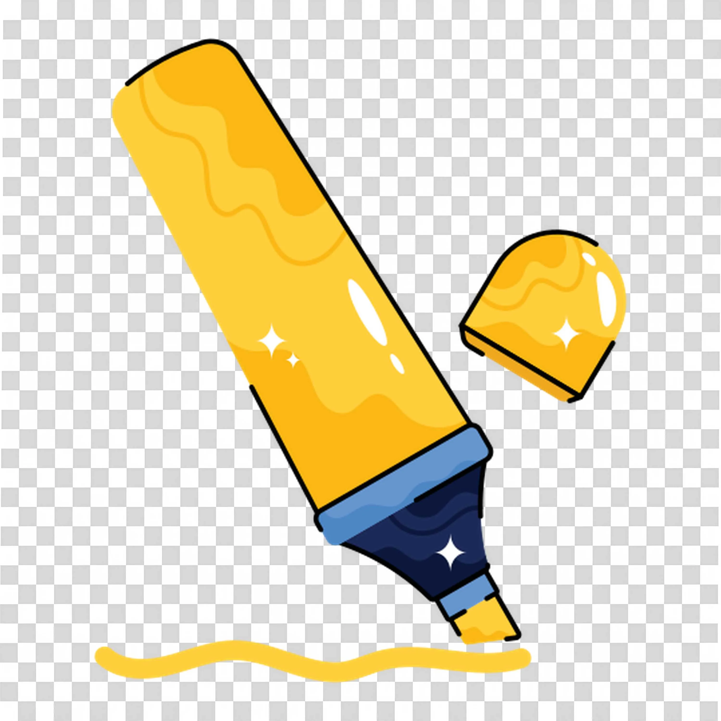 Yellow Marker Drawing a Bright Line with Cap Off PNG Image