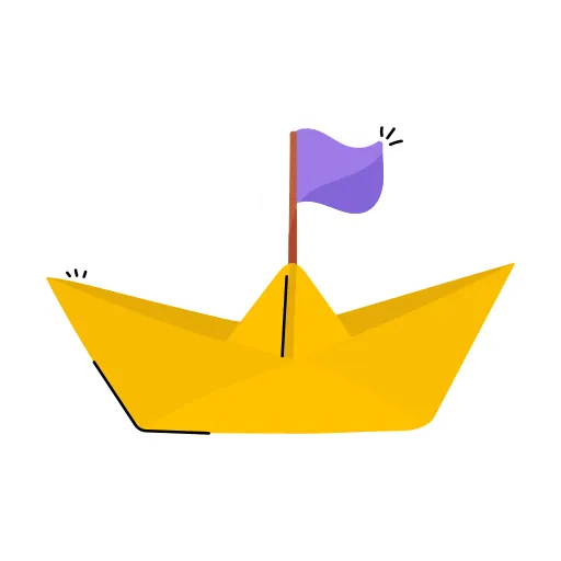 Yellow origami paper boat floating in classroom free PNG