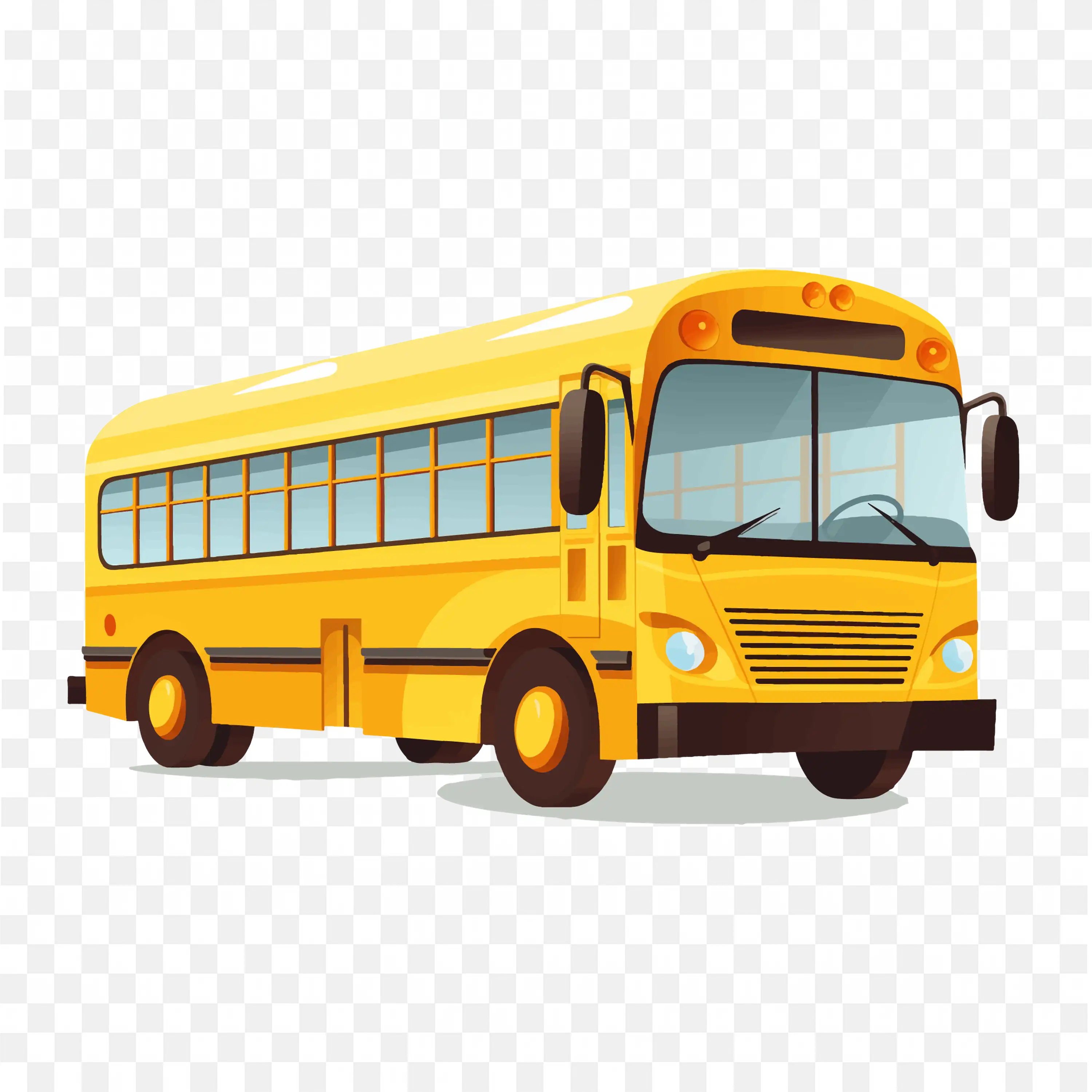 Yellow School Bus with Large Windows and Mirrors with Light