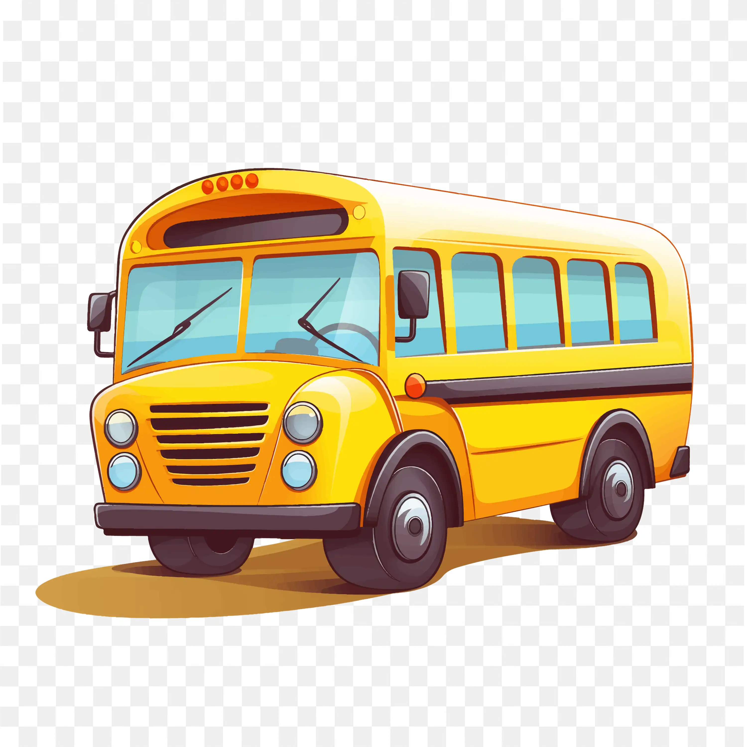 Yellow School Bus with Large Windows Free PNG Download