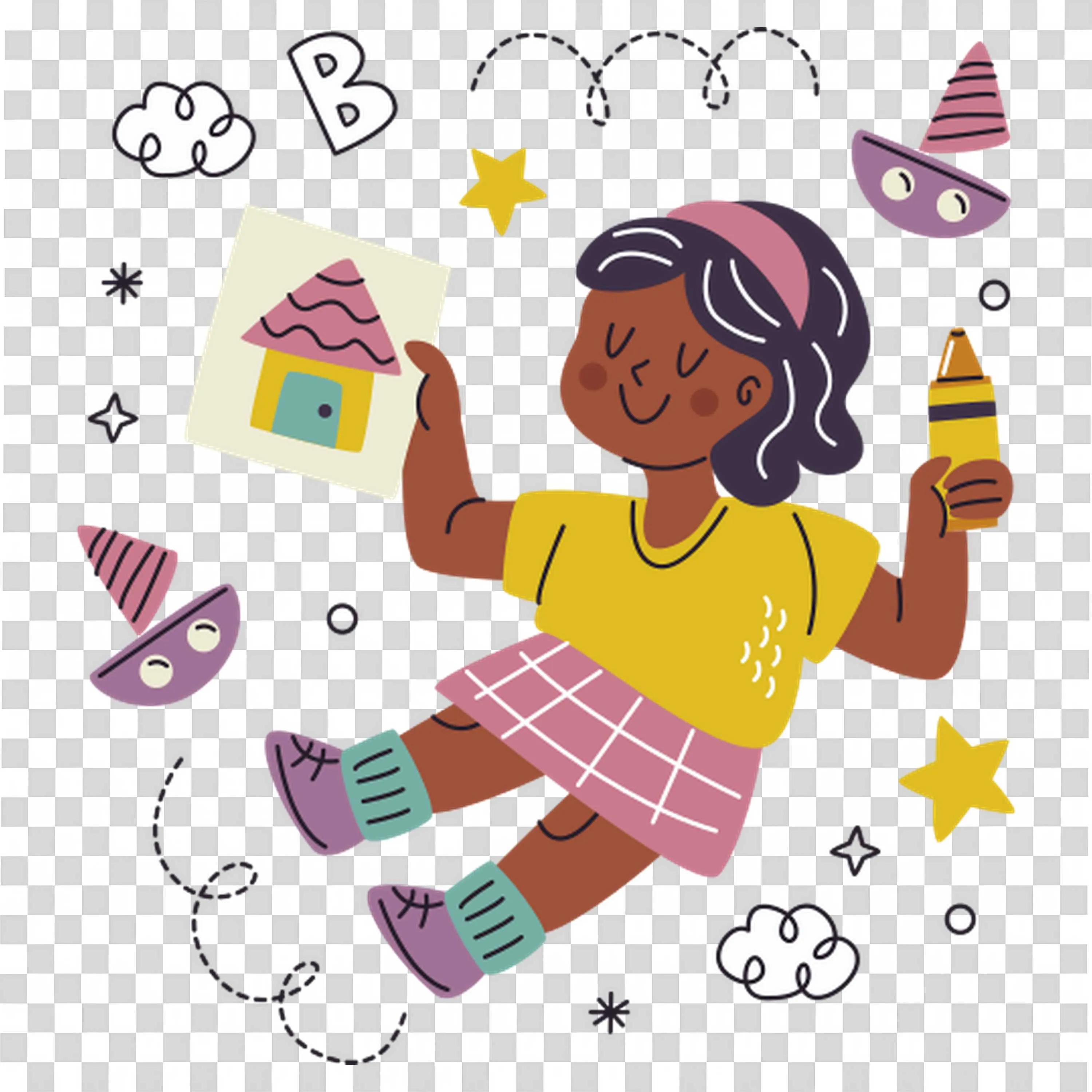 Young Girl Engaged in Creative Activities Free PNG Image