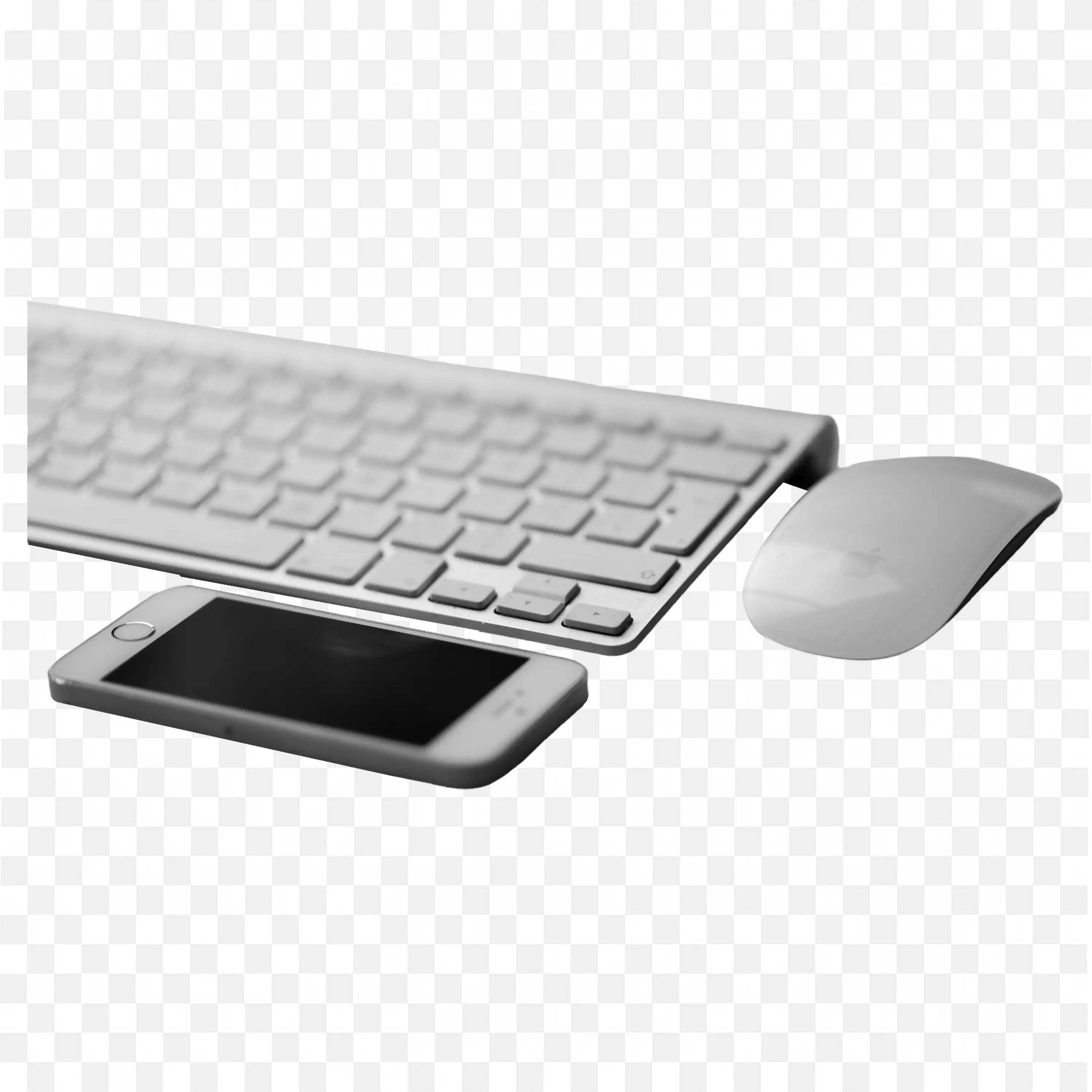 Zoom PNG Image of a Keyboard a Mouse and Mobile Phone in Desk