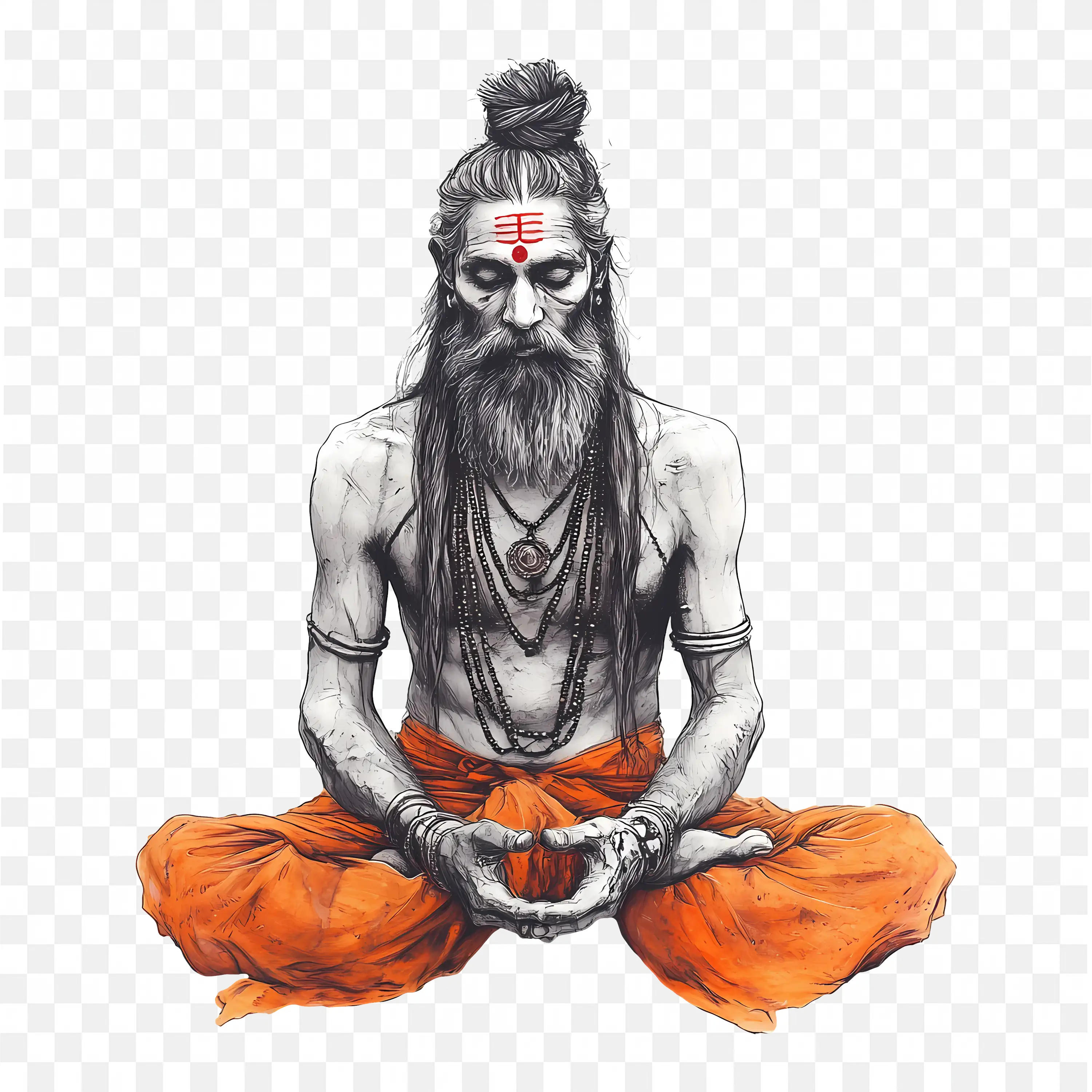 Ancient Hindu Sadhu in Meditation Sacred Symbol Art