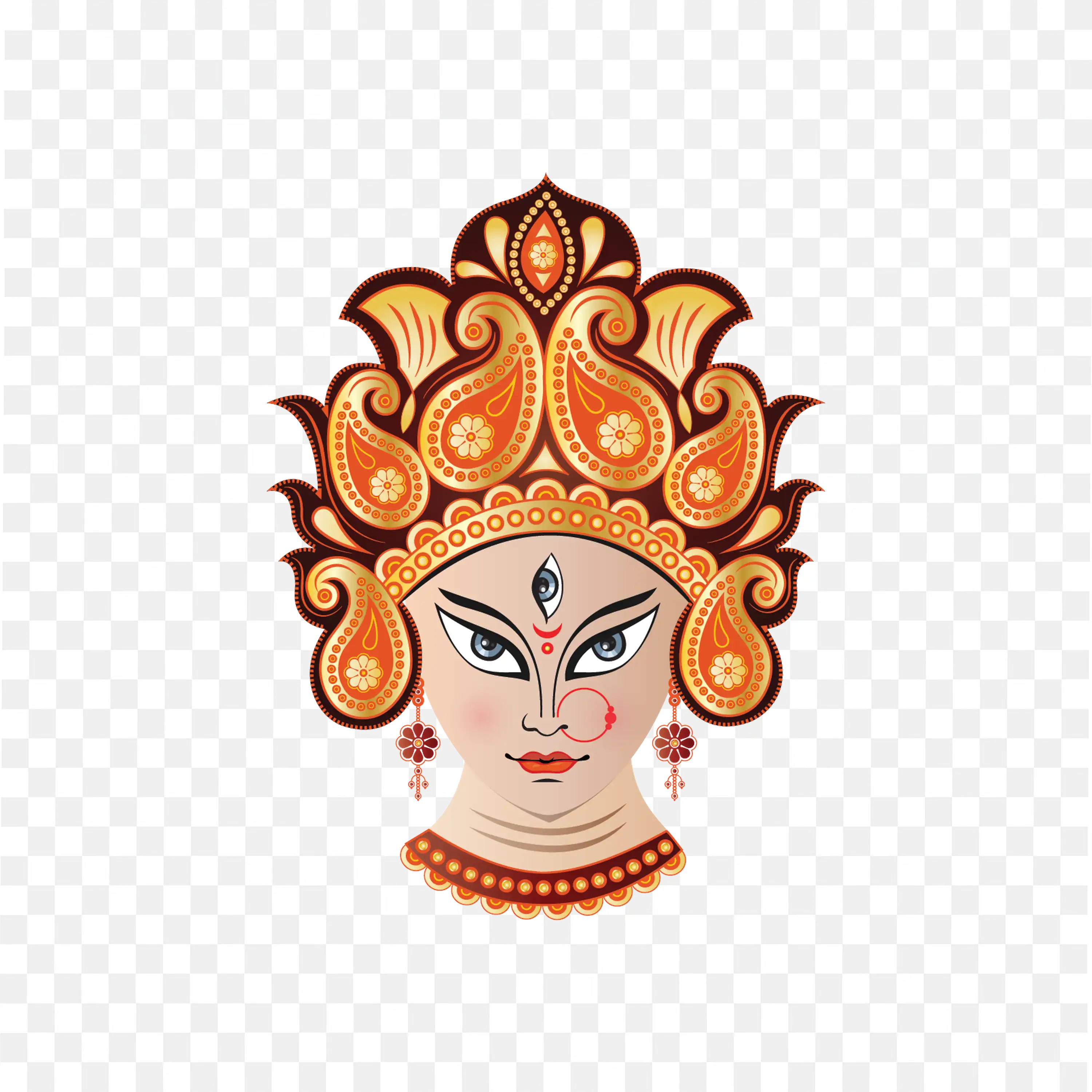 Angry Goddess Durga Head Powerful Hindu Puja Illustration