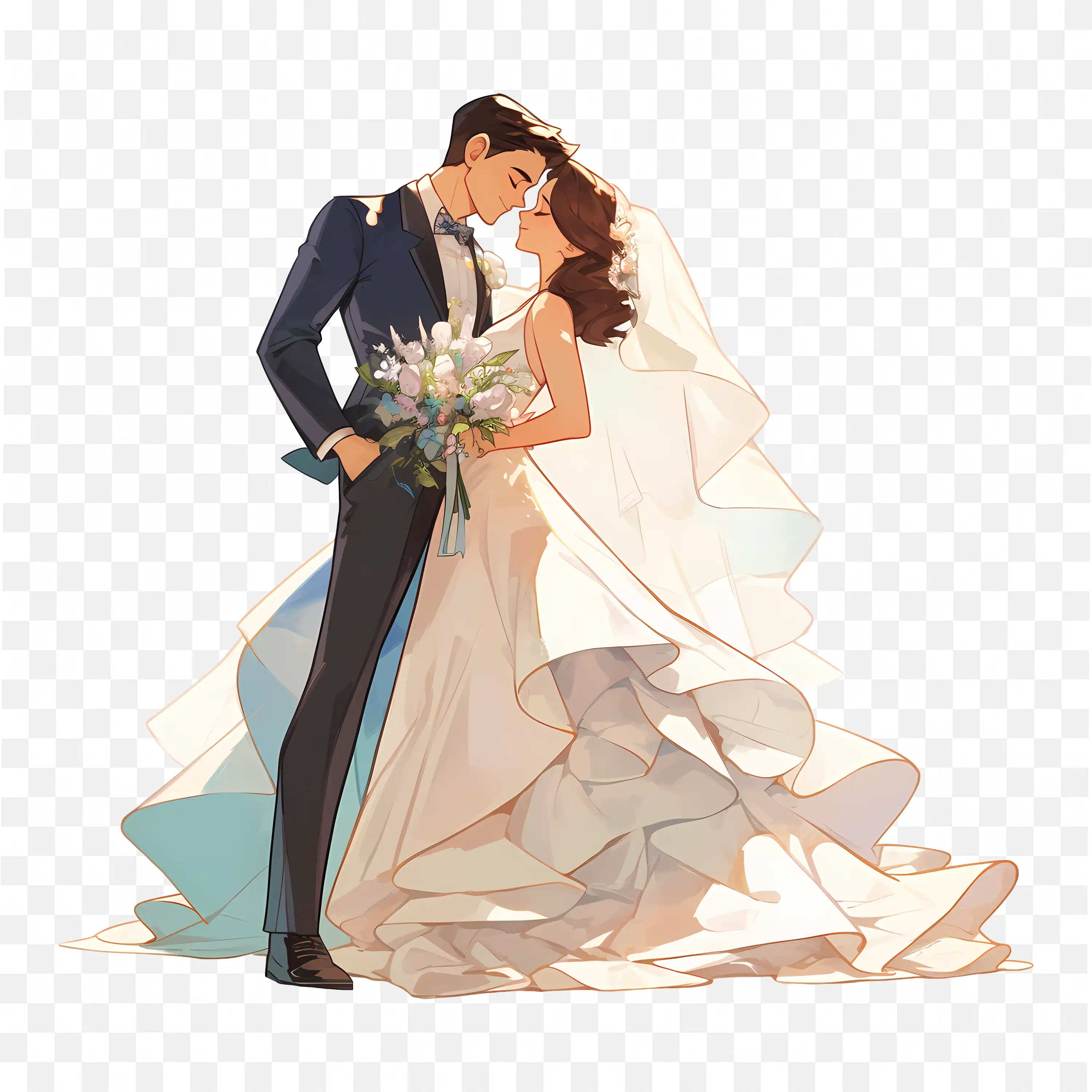Anime Wedding Couple Elegant Attire Marriage Ceremony Art