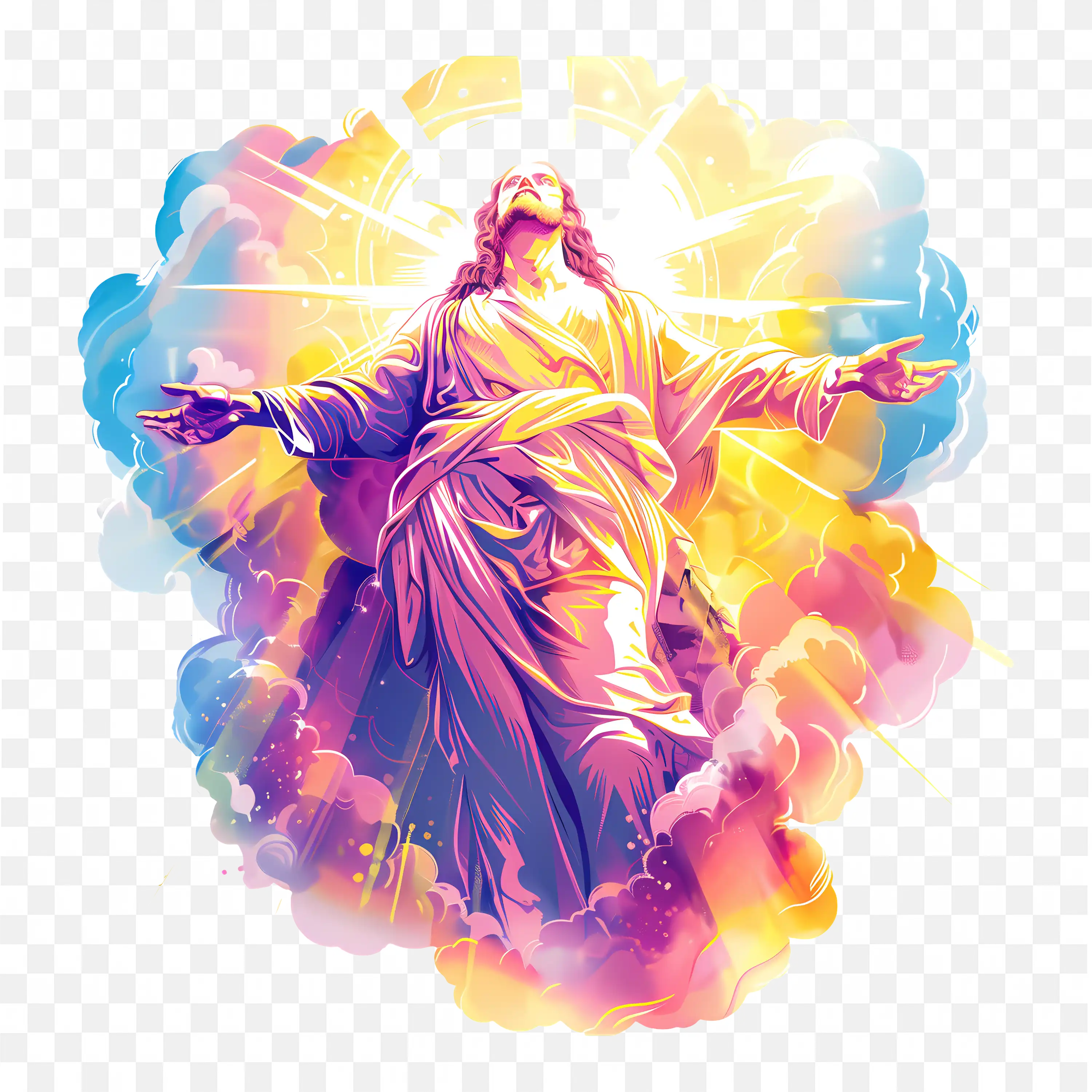 Ascension of Jesus Christ with Divine Light Symbolic Art PNG