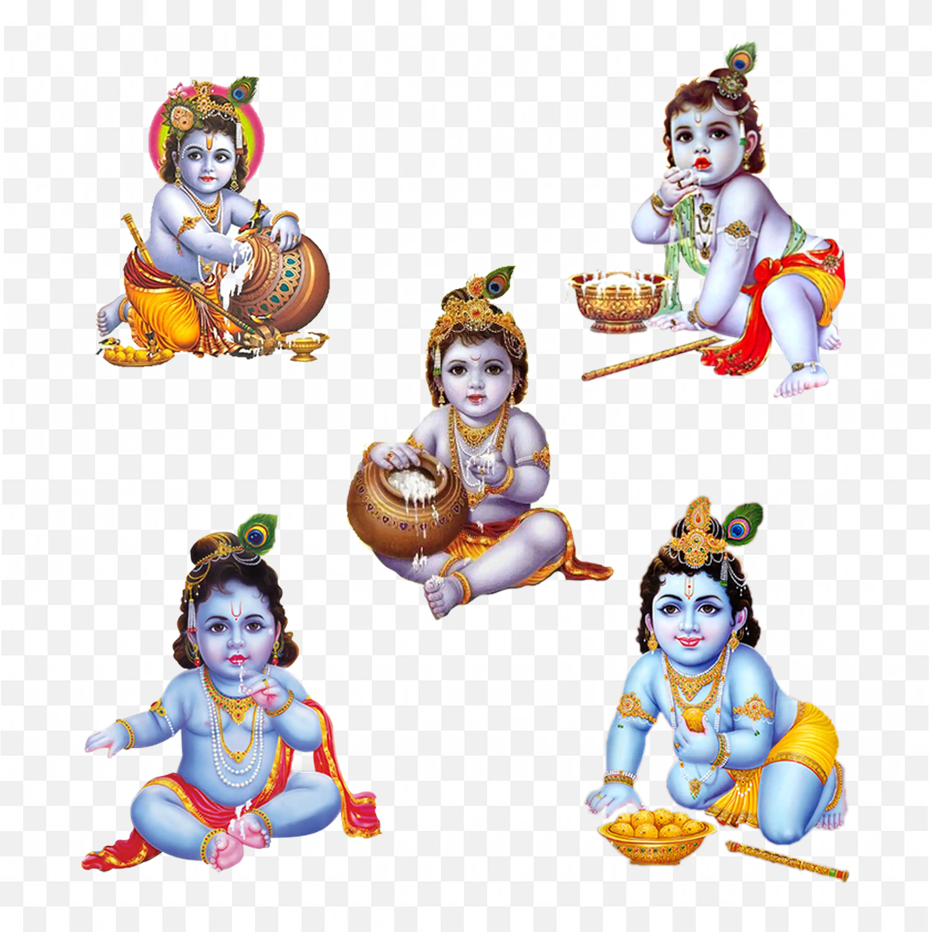 Bala Krishna Art Cute Child God Eating Butter Poses PNG