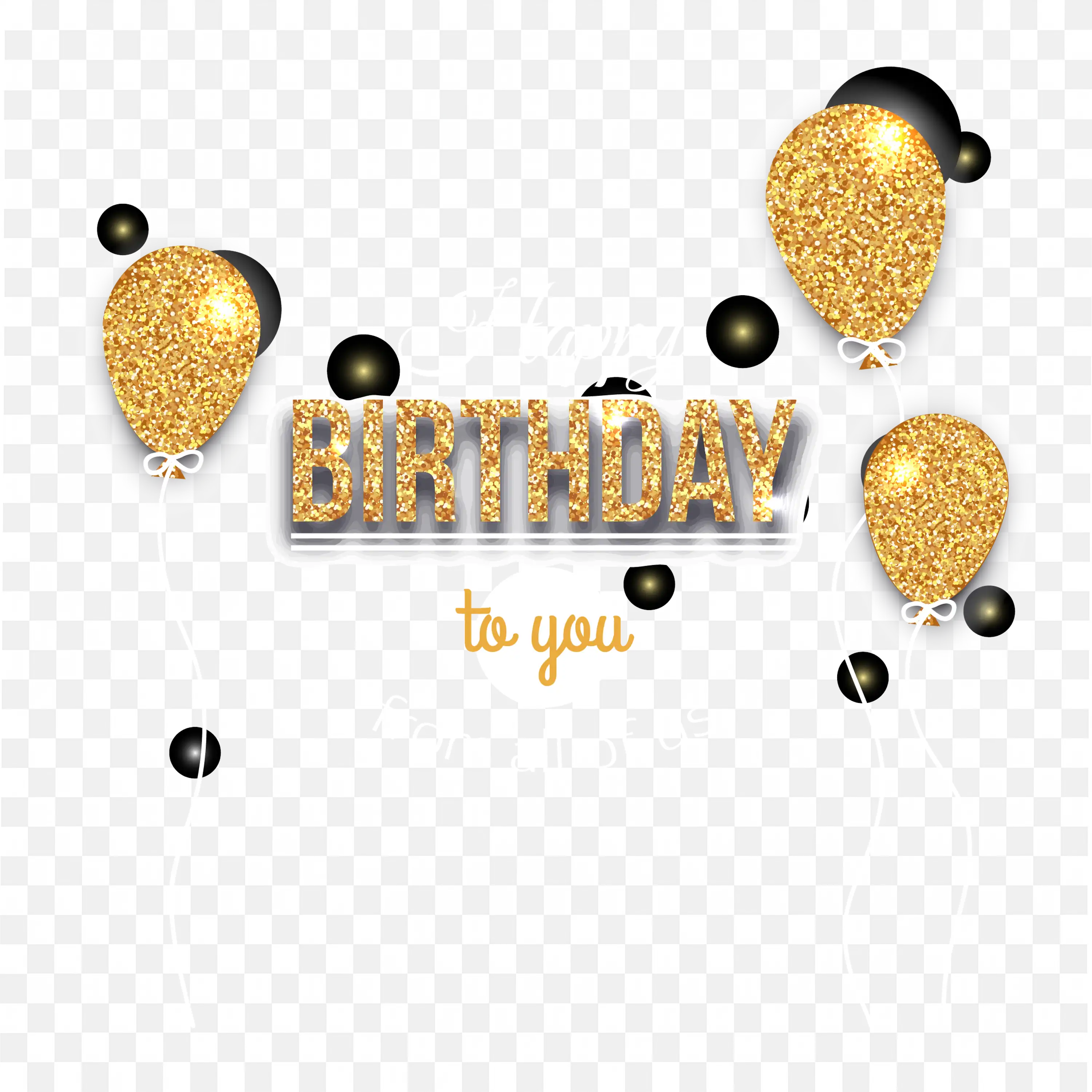 Birthday Balloons Gold Text Celebration Design Art