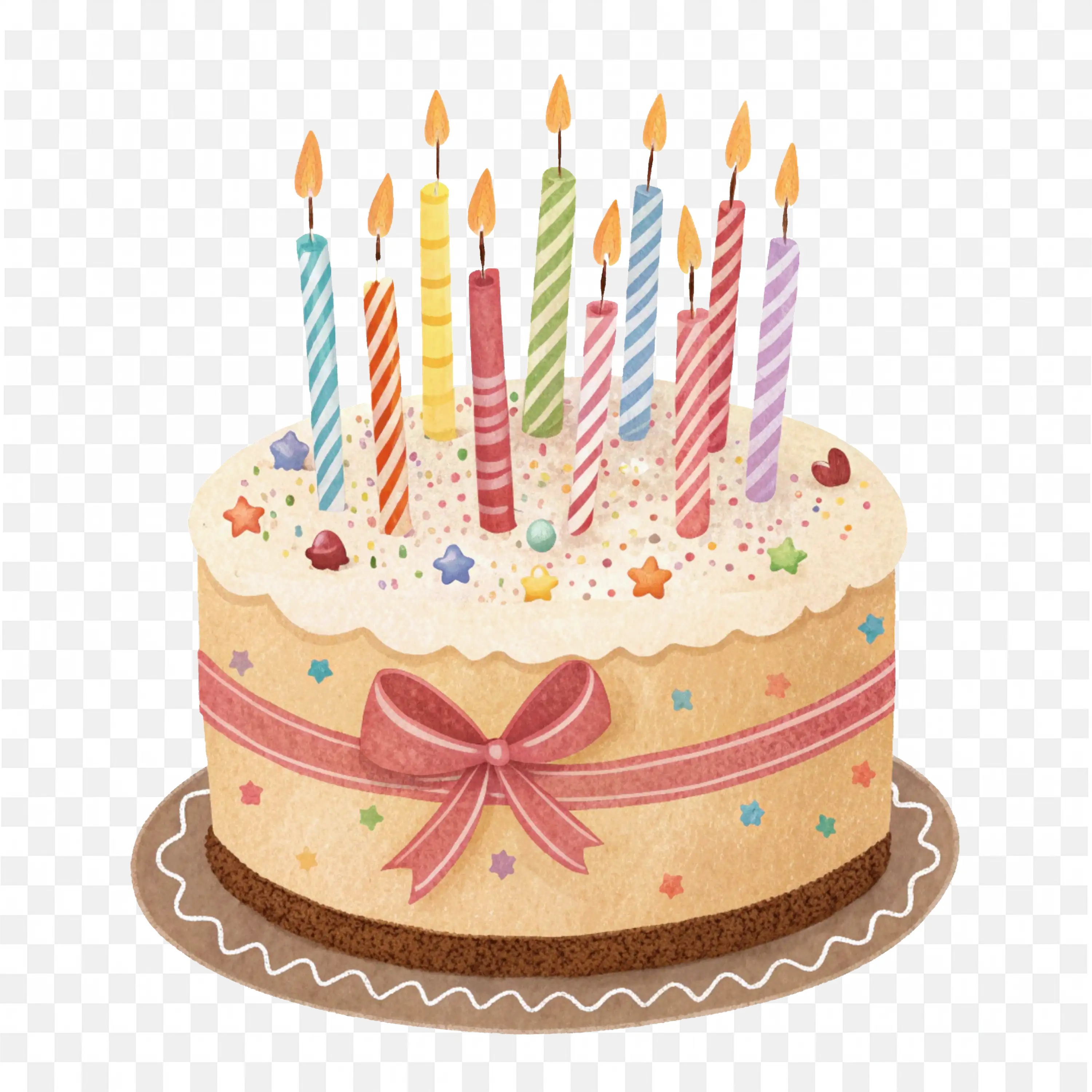 Birthday Cake and Lit Candles Sprinkles on Black Background