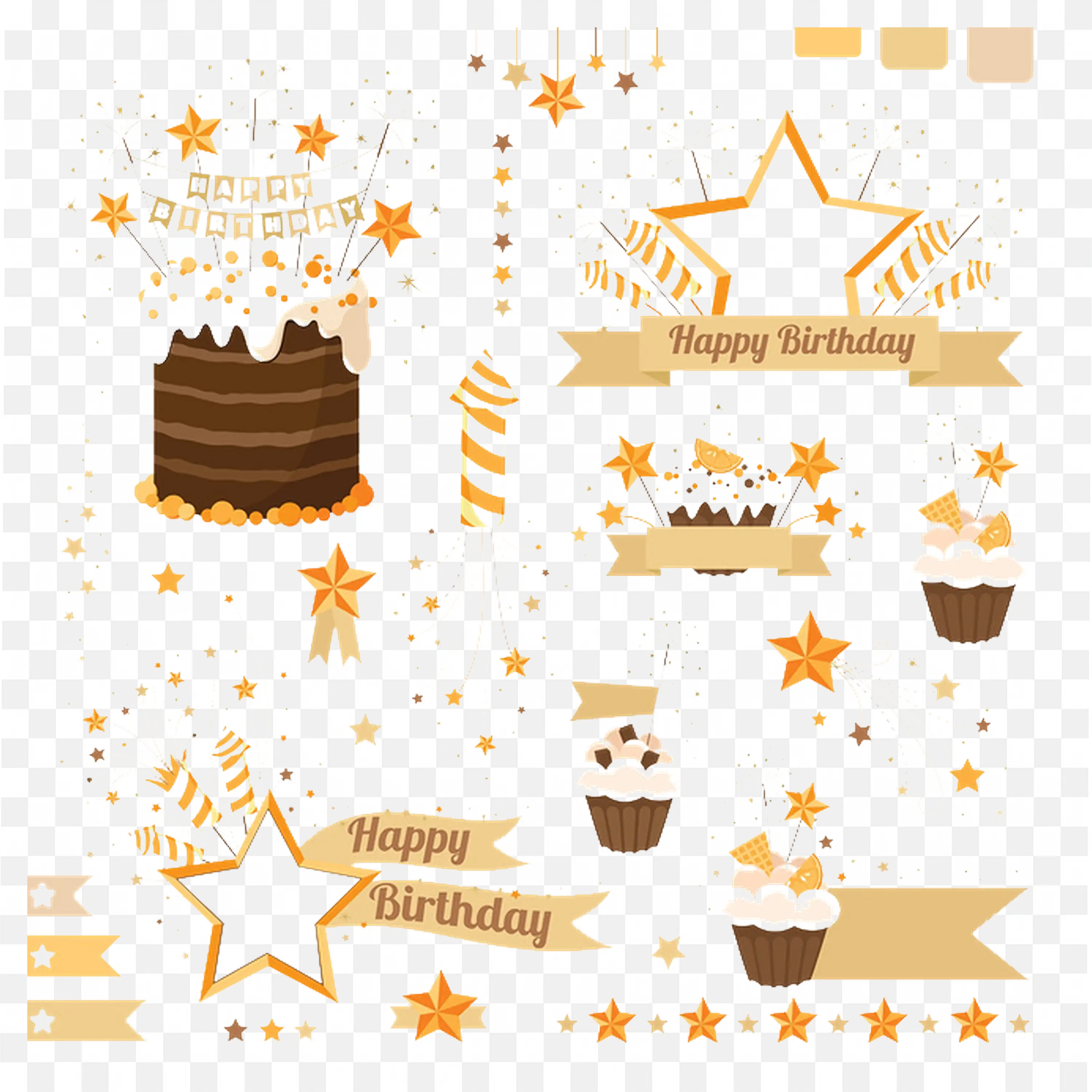 Birthday Elements in Yellow Free Download PNG Images