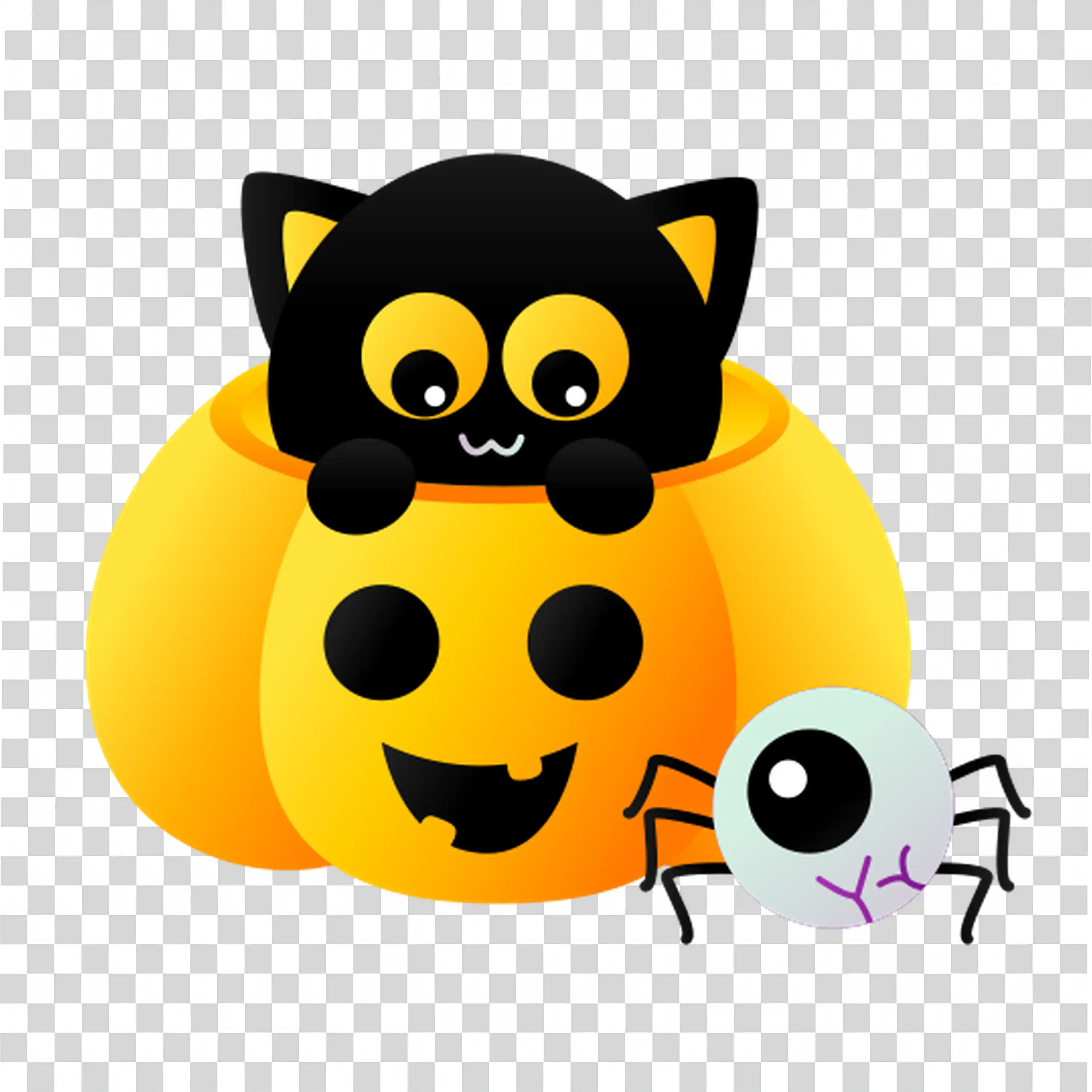 Black Cat Sitting On a Halloween Pumpkin with a Toy