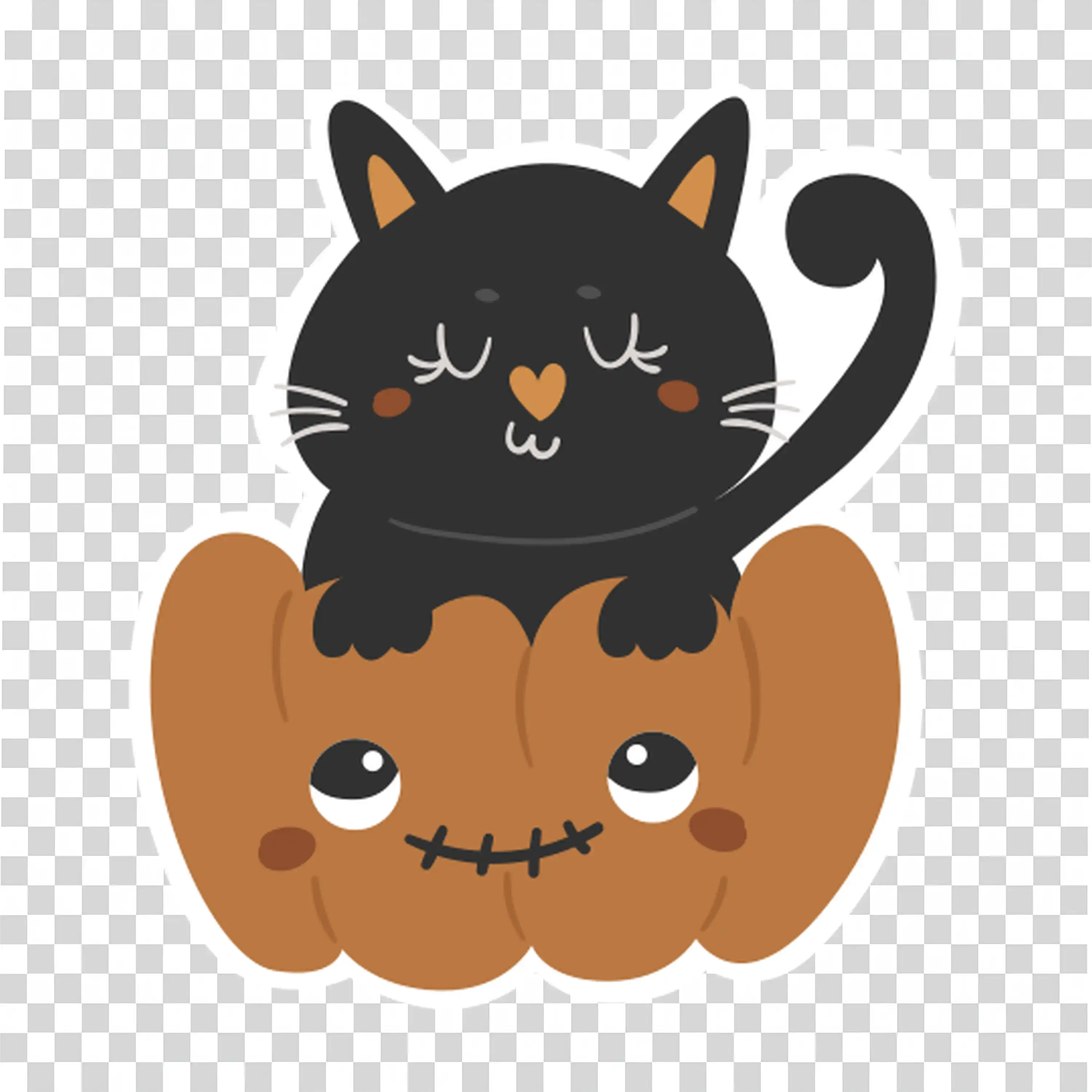 Black Cat Sitting On Pumpkins for Halloween Free PNG Image