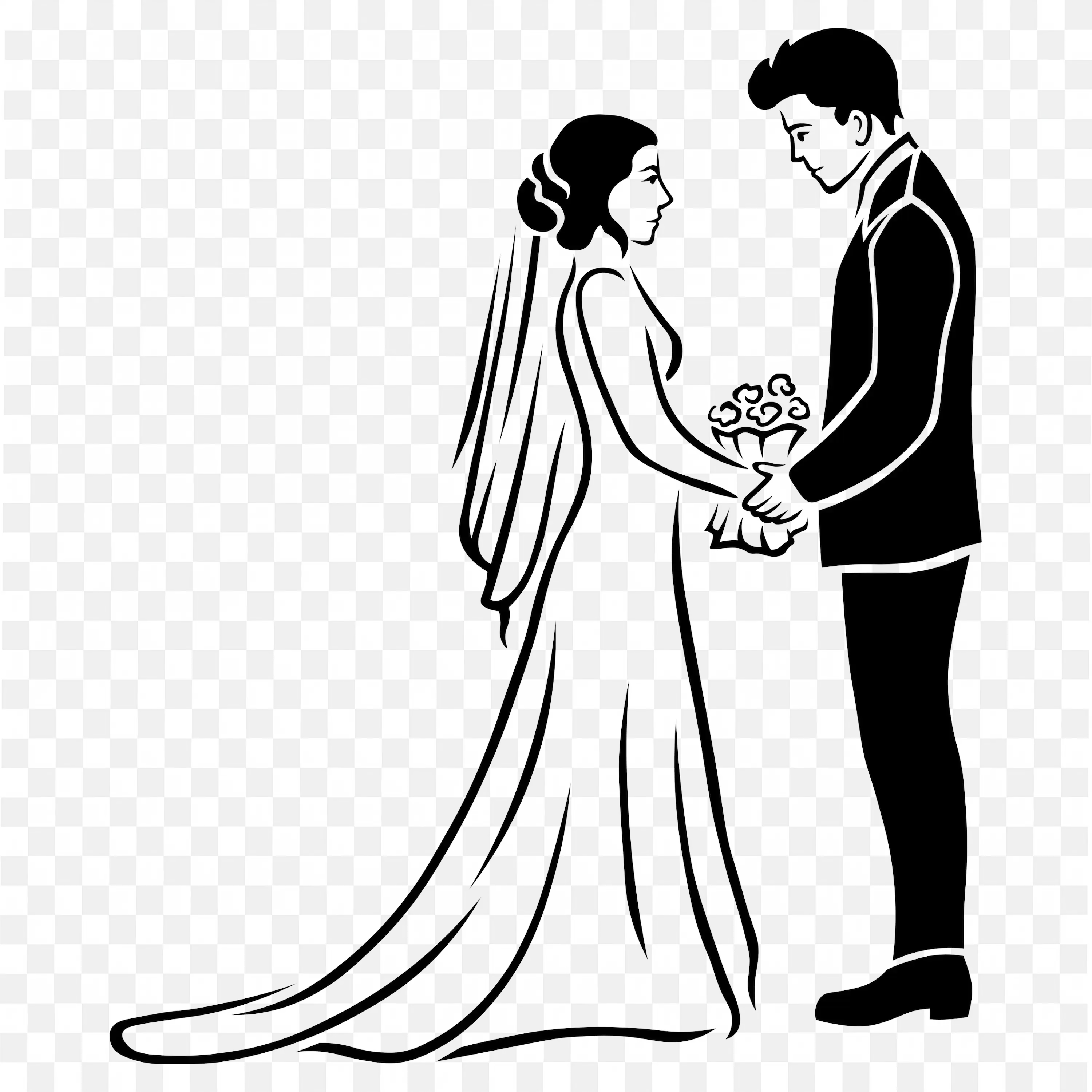 Black and White Wedding Couple Elegant Classic Drawing Art
