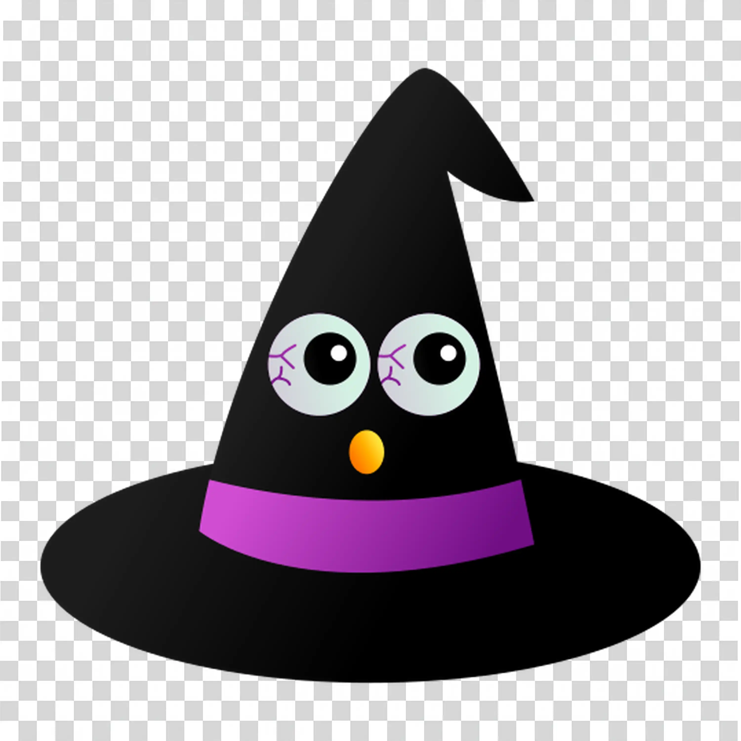 Black Witch Hat with Purple Band in Cartoon Halloween Style