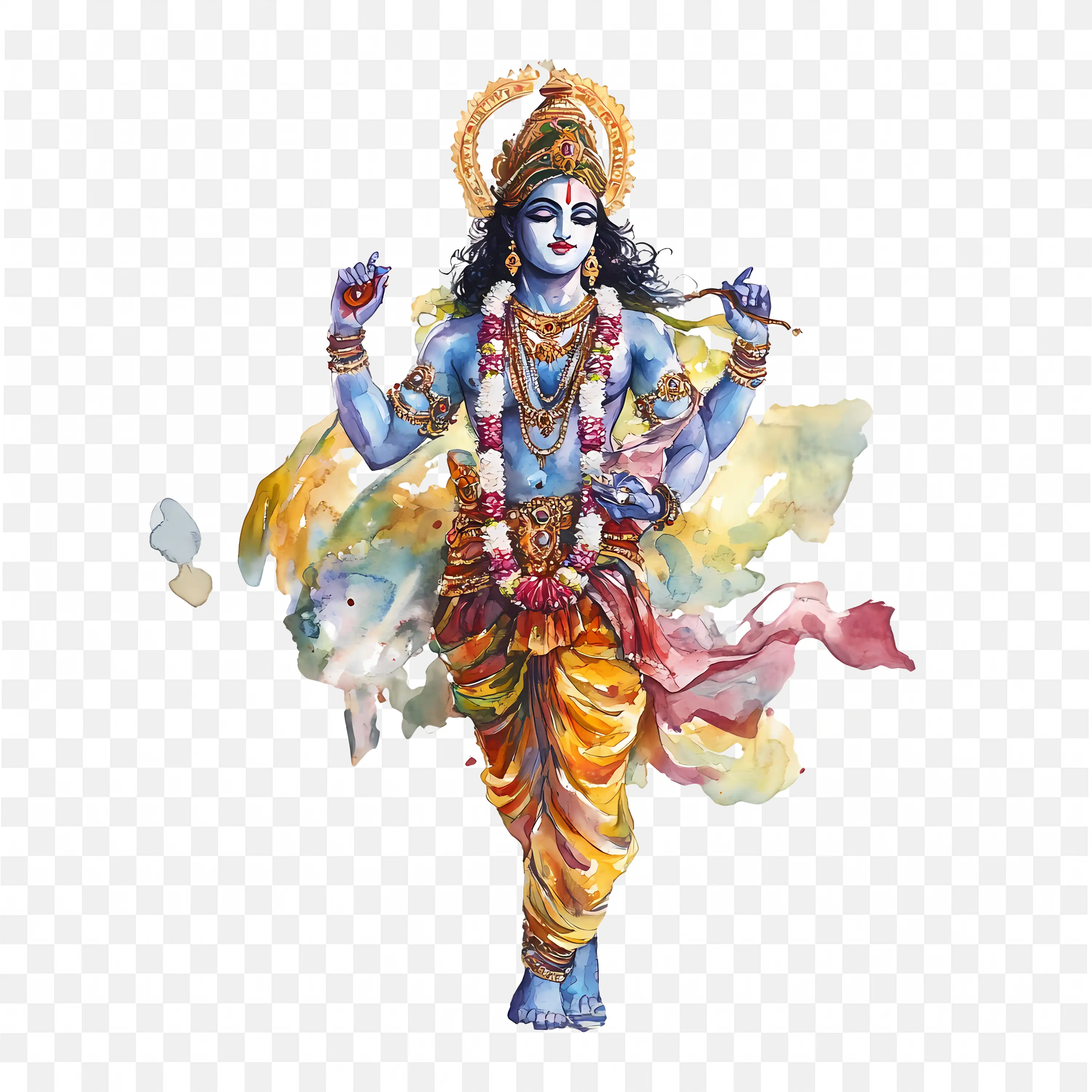 Blue Deity with Flute PNG Krishna Avatar of Vishnu Art