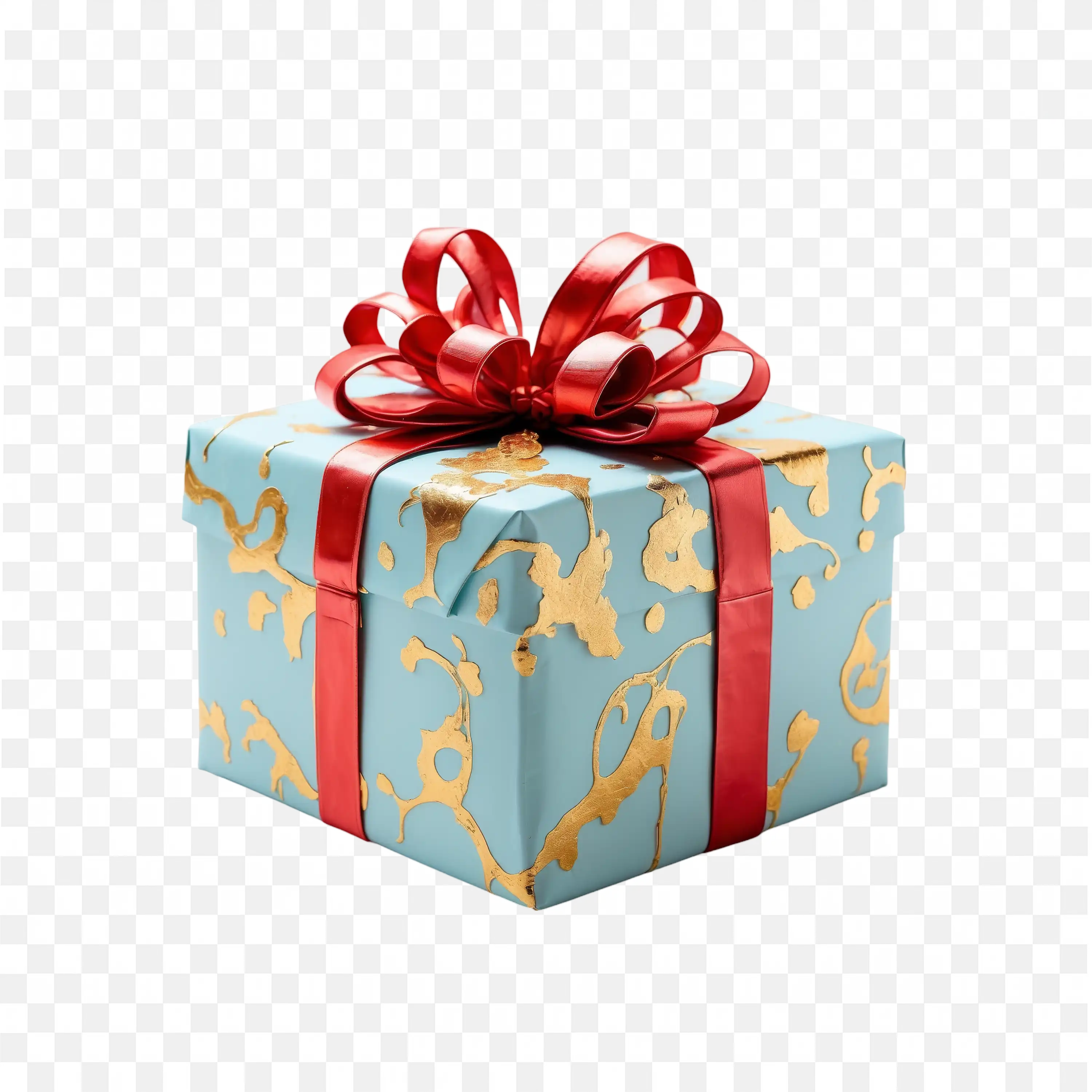 Blue Gift Box with Red Bow Decorative Holiday Present Design