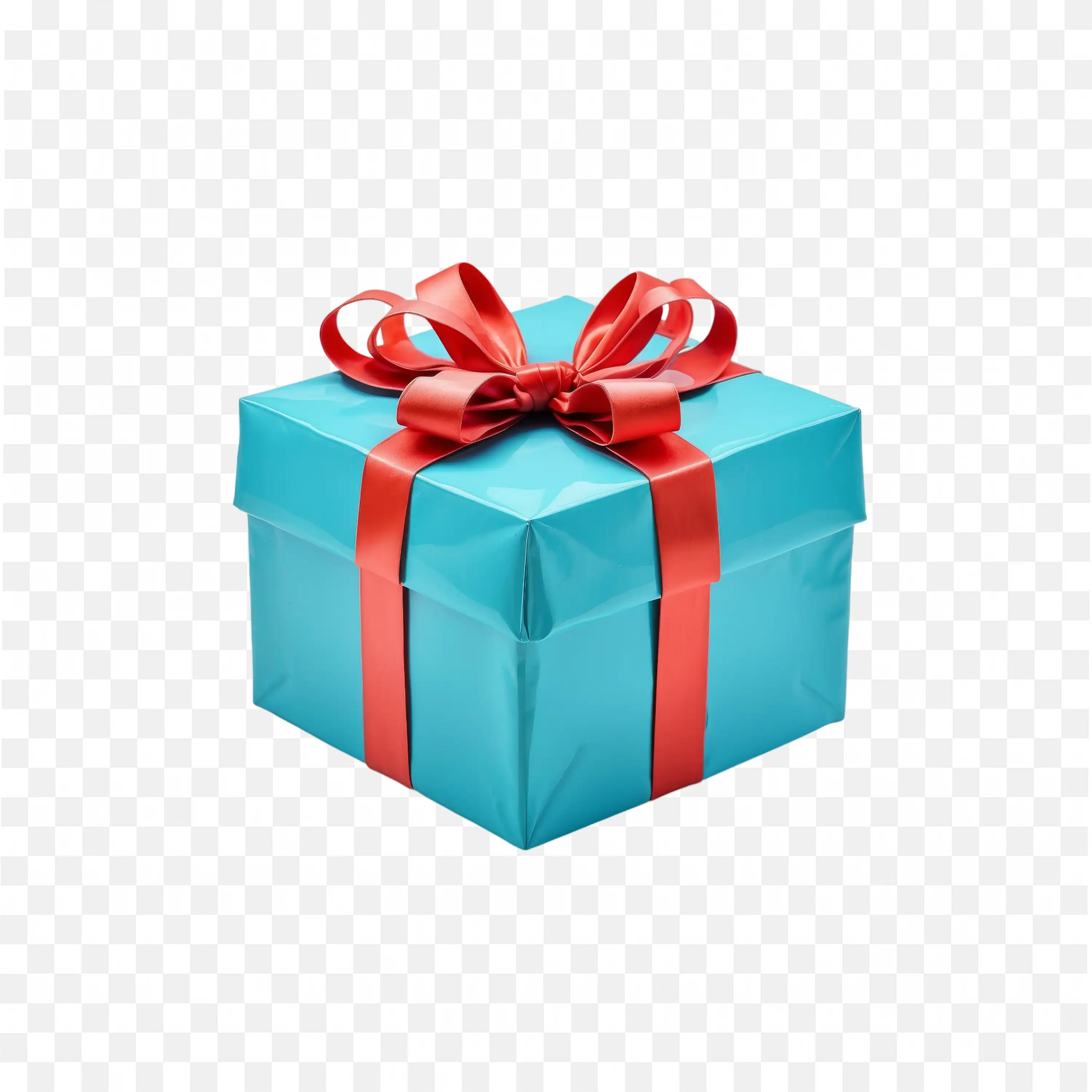 Blue Gift Box with Red Ribbon Festive Present Illustration