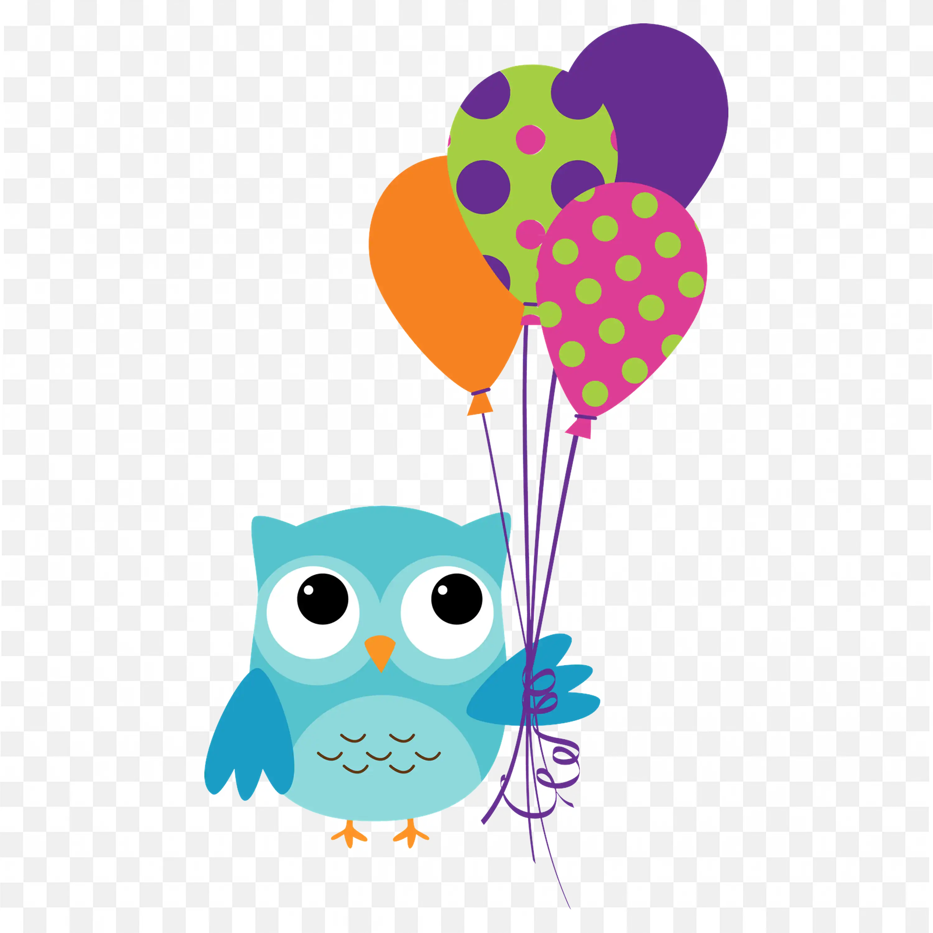 Blue Owl with Balloon Cute Birthday Party Vector Design