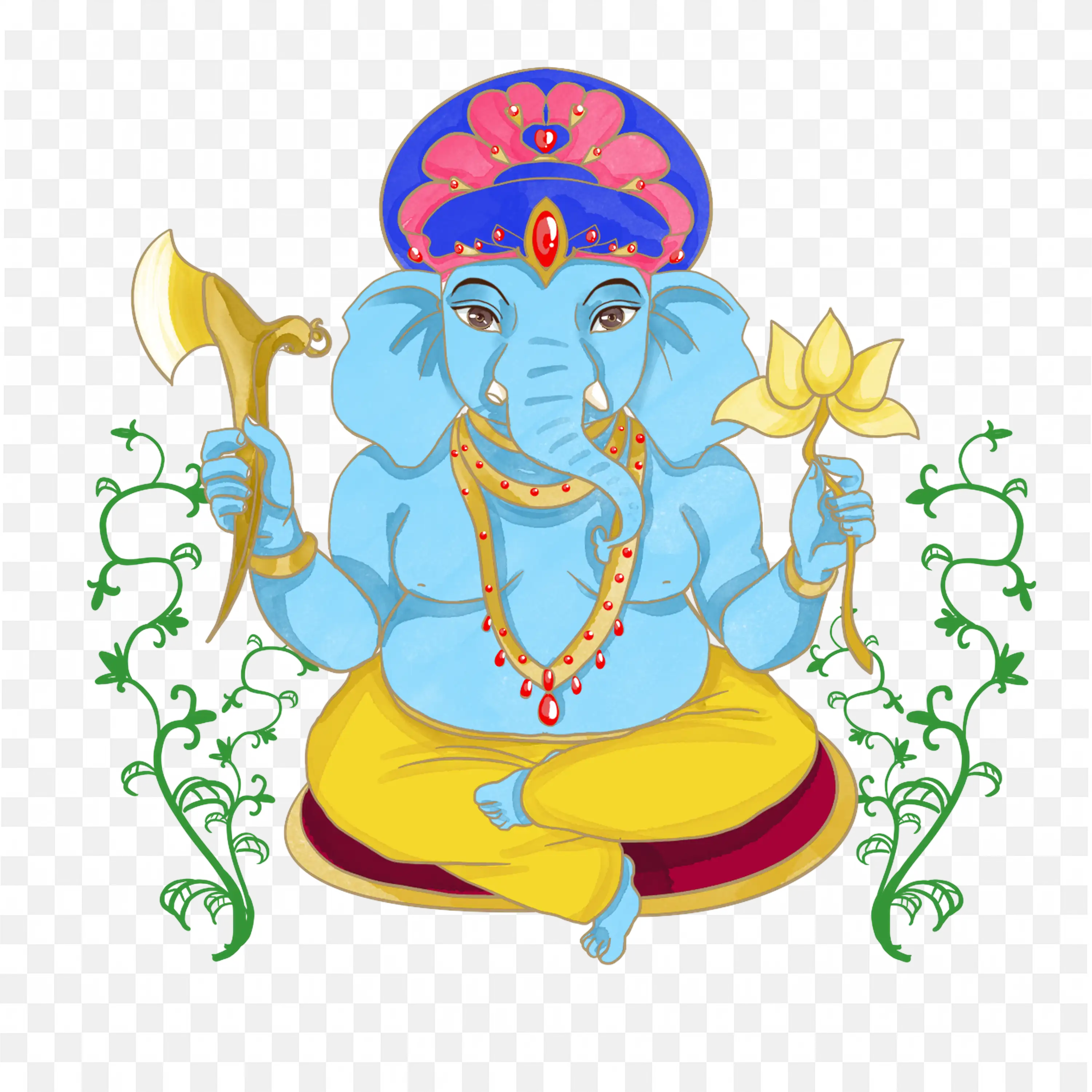 Blue Watercolor Hand with LotusGanesha Elephant God Art