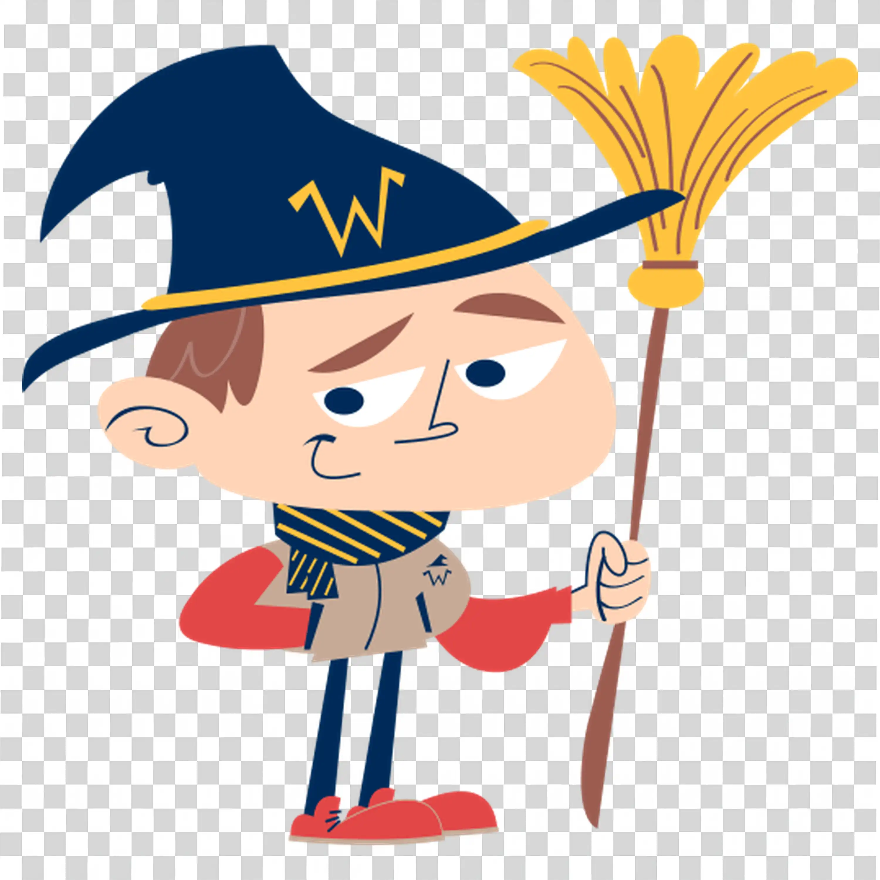 Boy Dressed As a Wizard with Broomstick for Halloween Fun