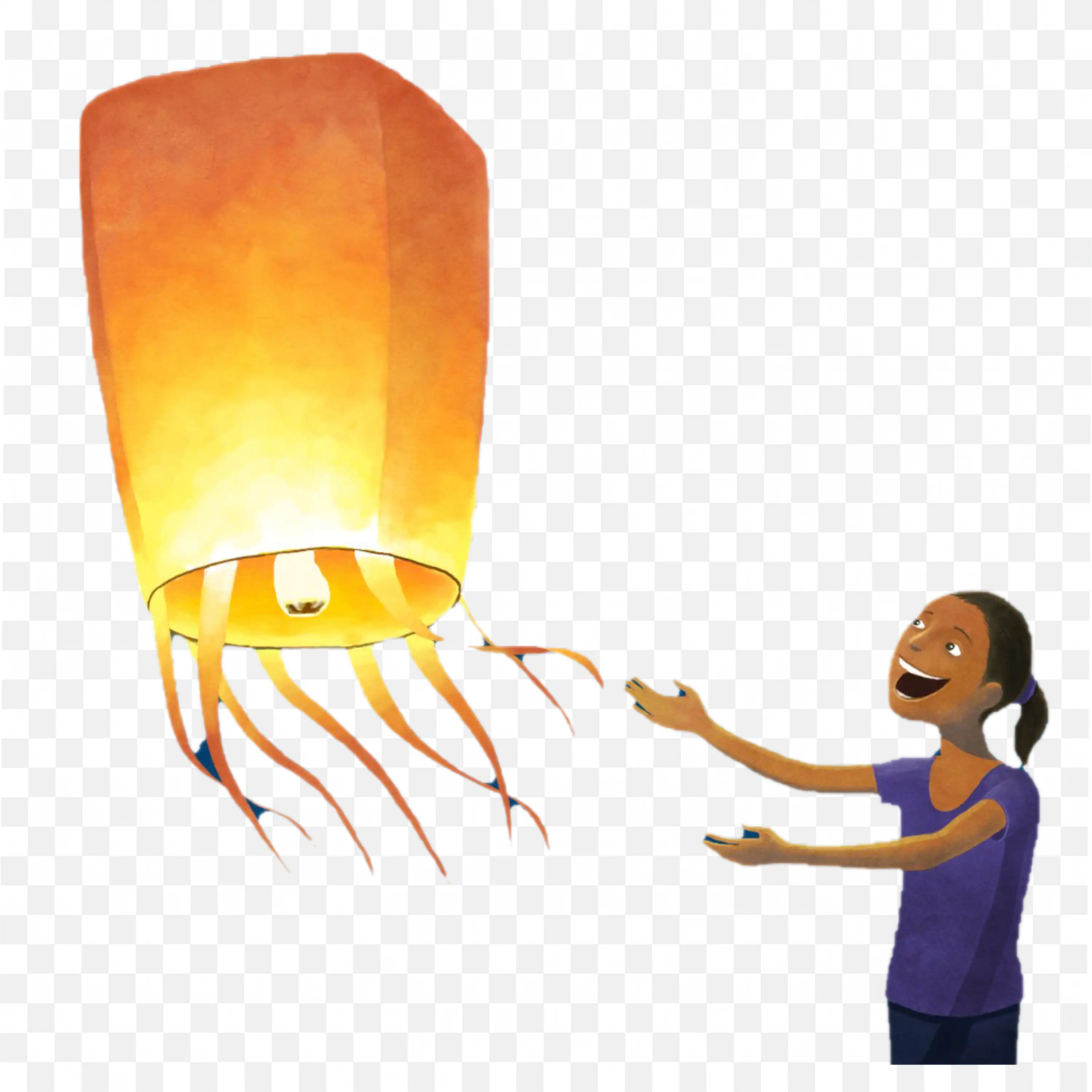 Boy Releasing Sky Lantern in Festival Night Celebration Art