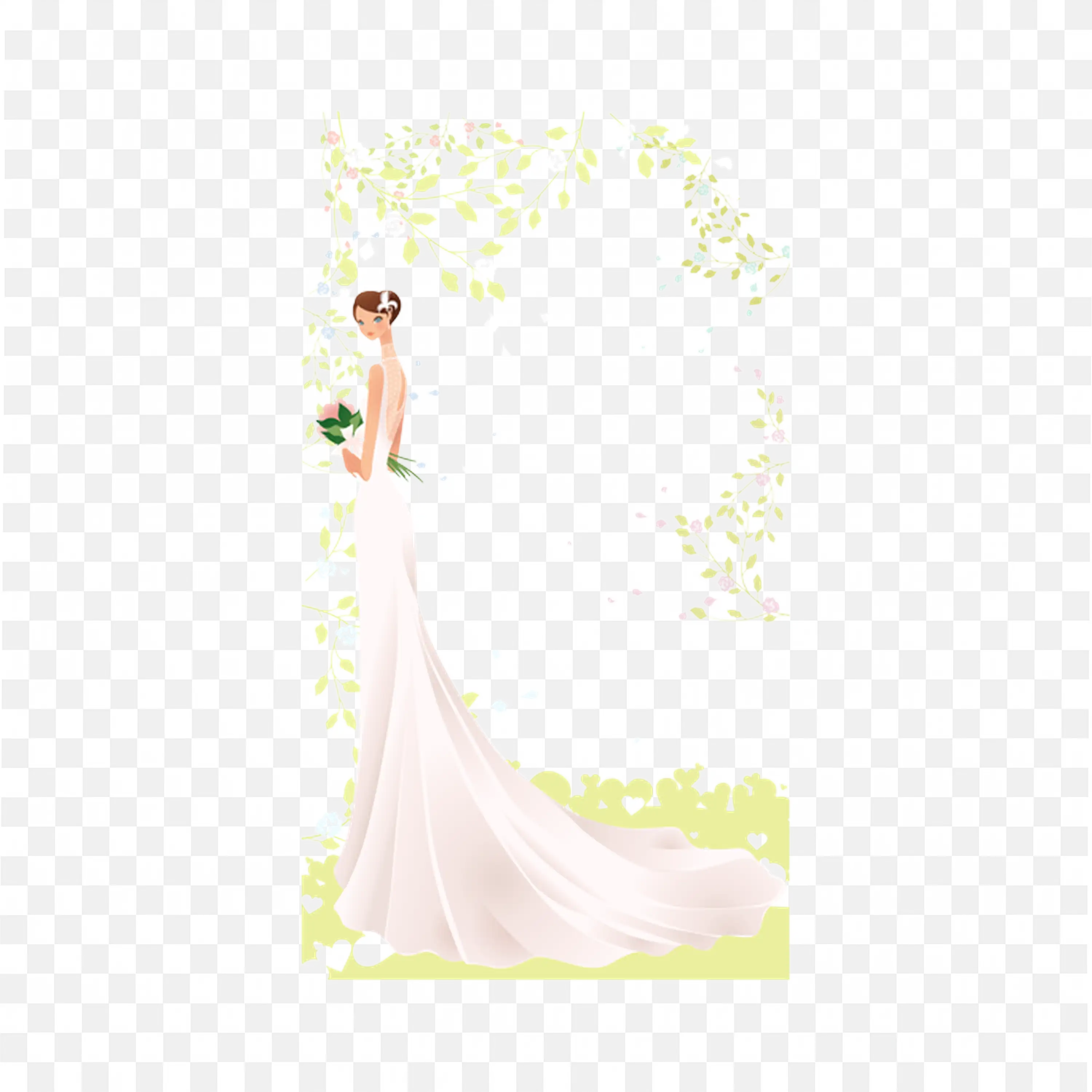 Bride with Floral Frame Romantic Wedding Design Art