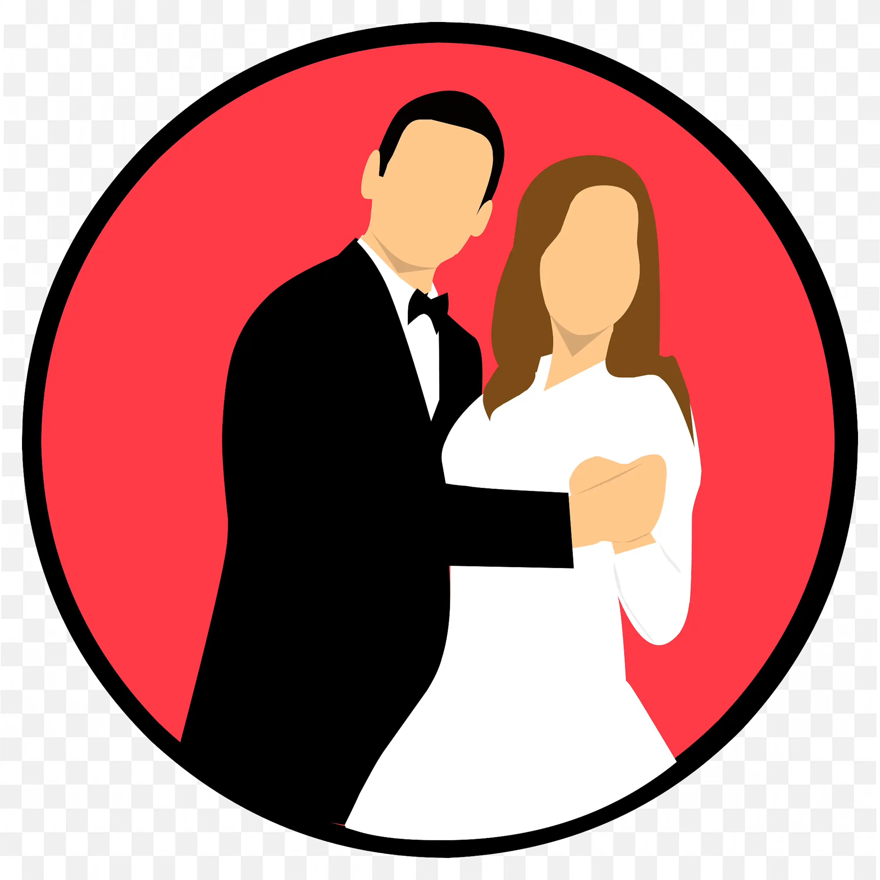 Bride and Groom Hugging Wedding Couple Inside Red Circle