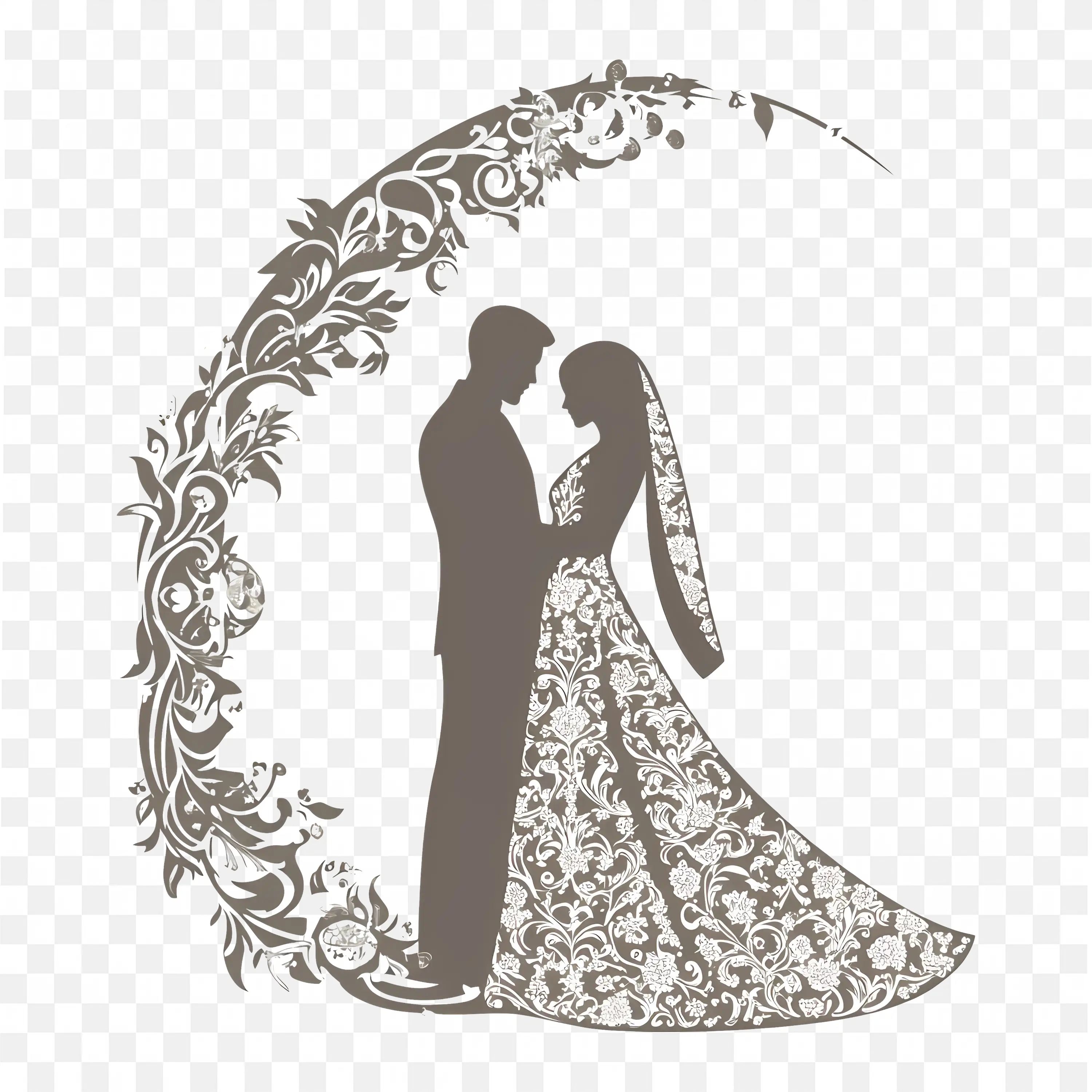 Bride and Groom Silhouette Floral Arch Wedding Invitation Art