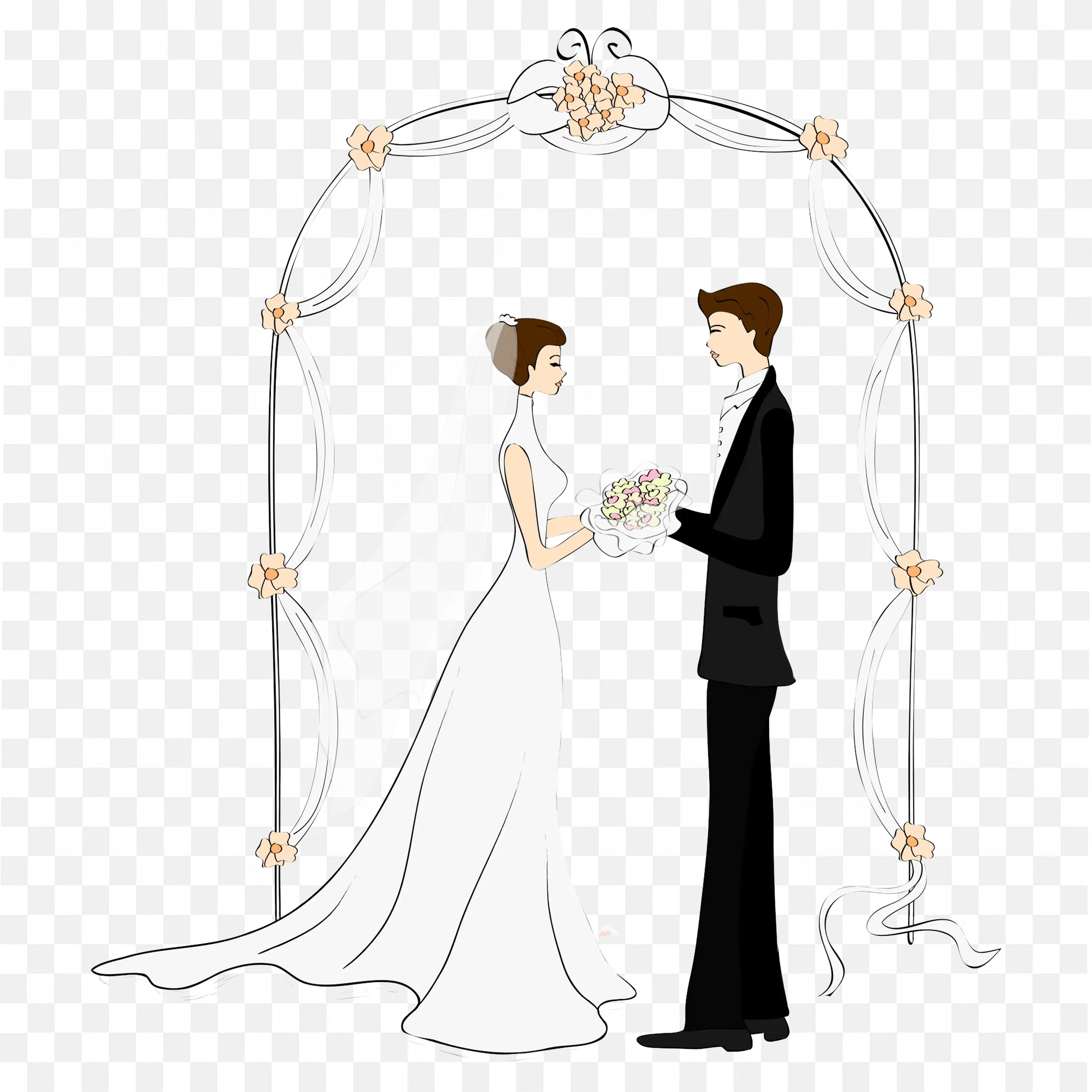 Bride and Groom Under Arch Elegant Wedding Scene Graphic