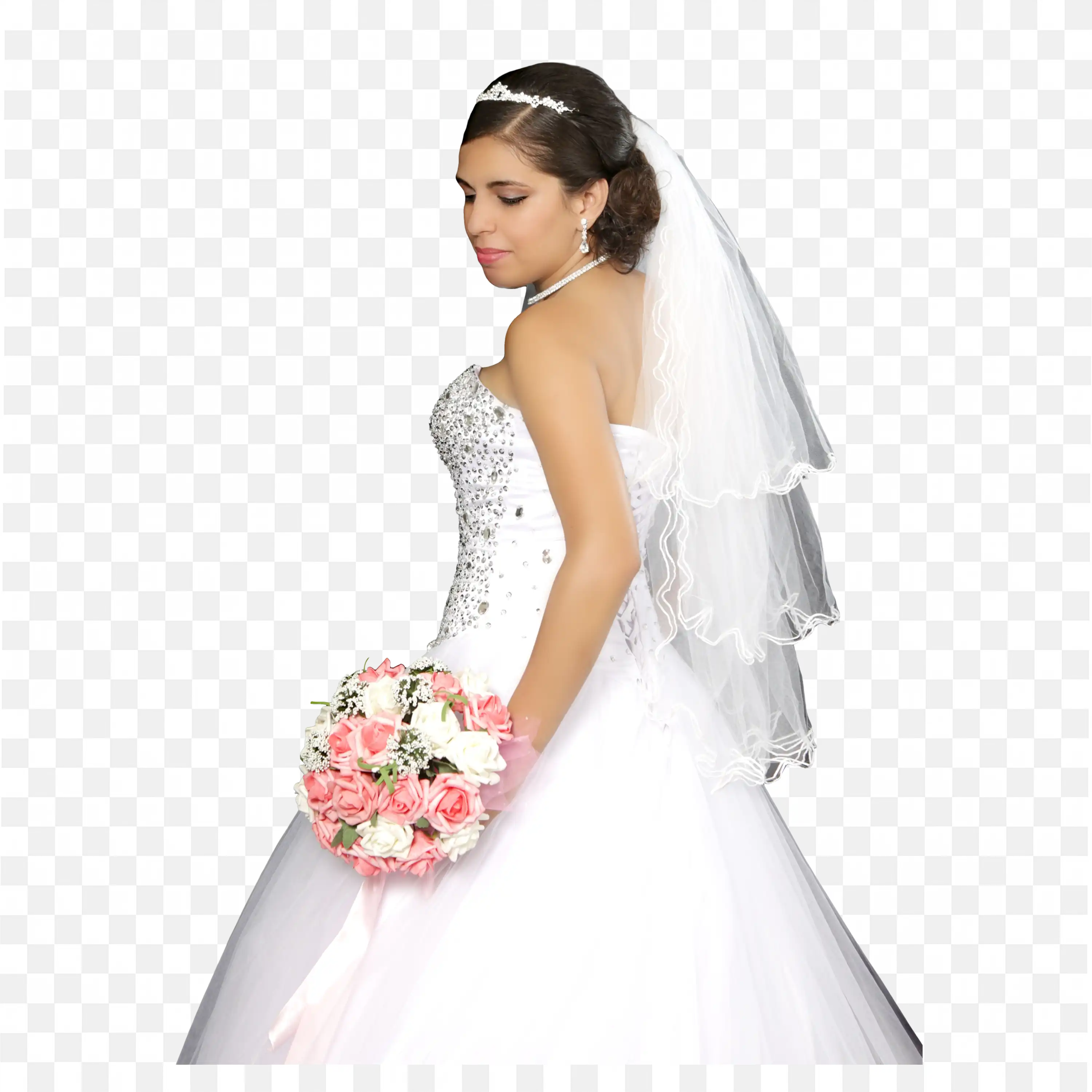 Bride Holding Flower Bouquet Wedding Day Celebration Art