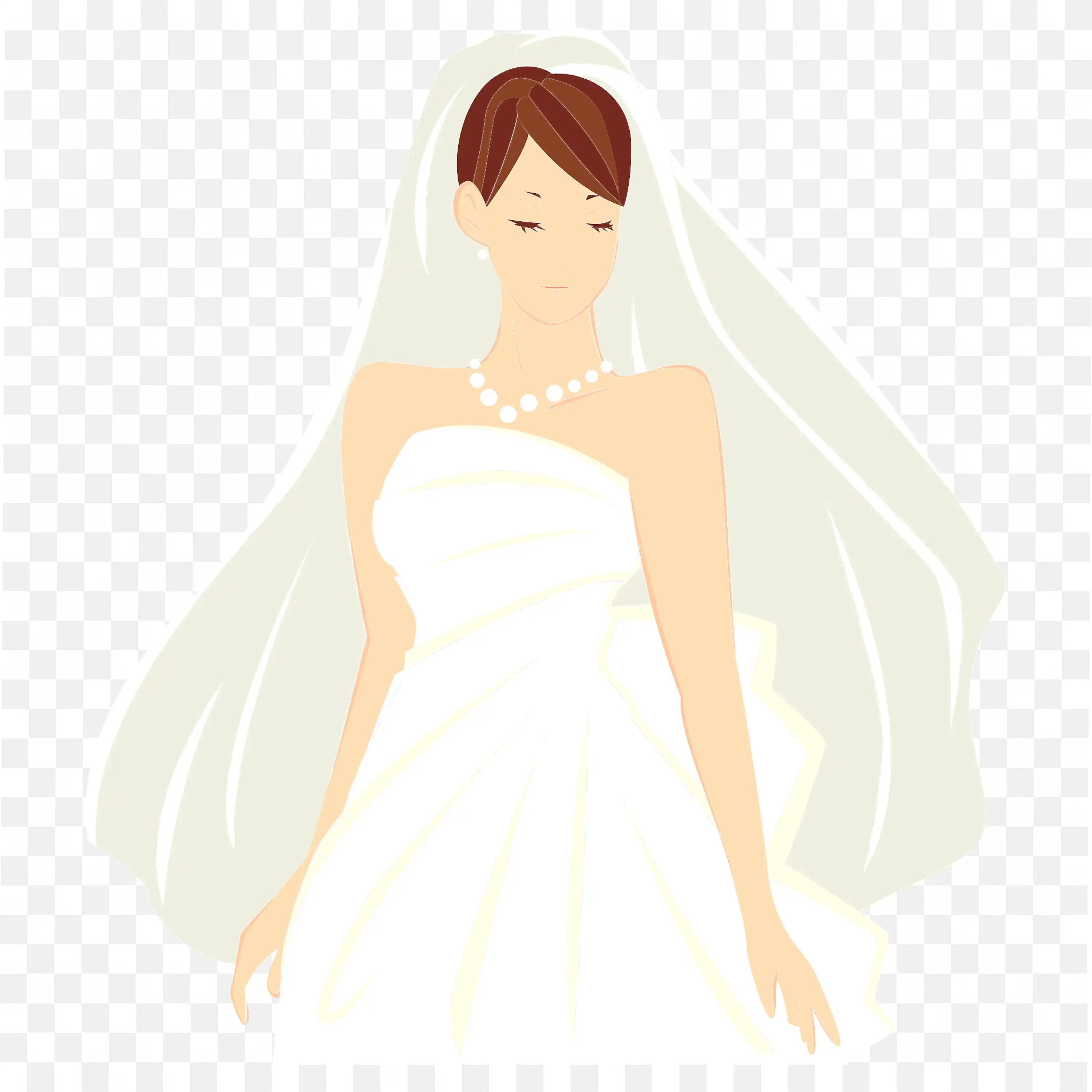 Bride in White Dress with Pearl Necklace and Earrings Art