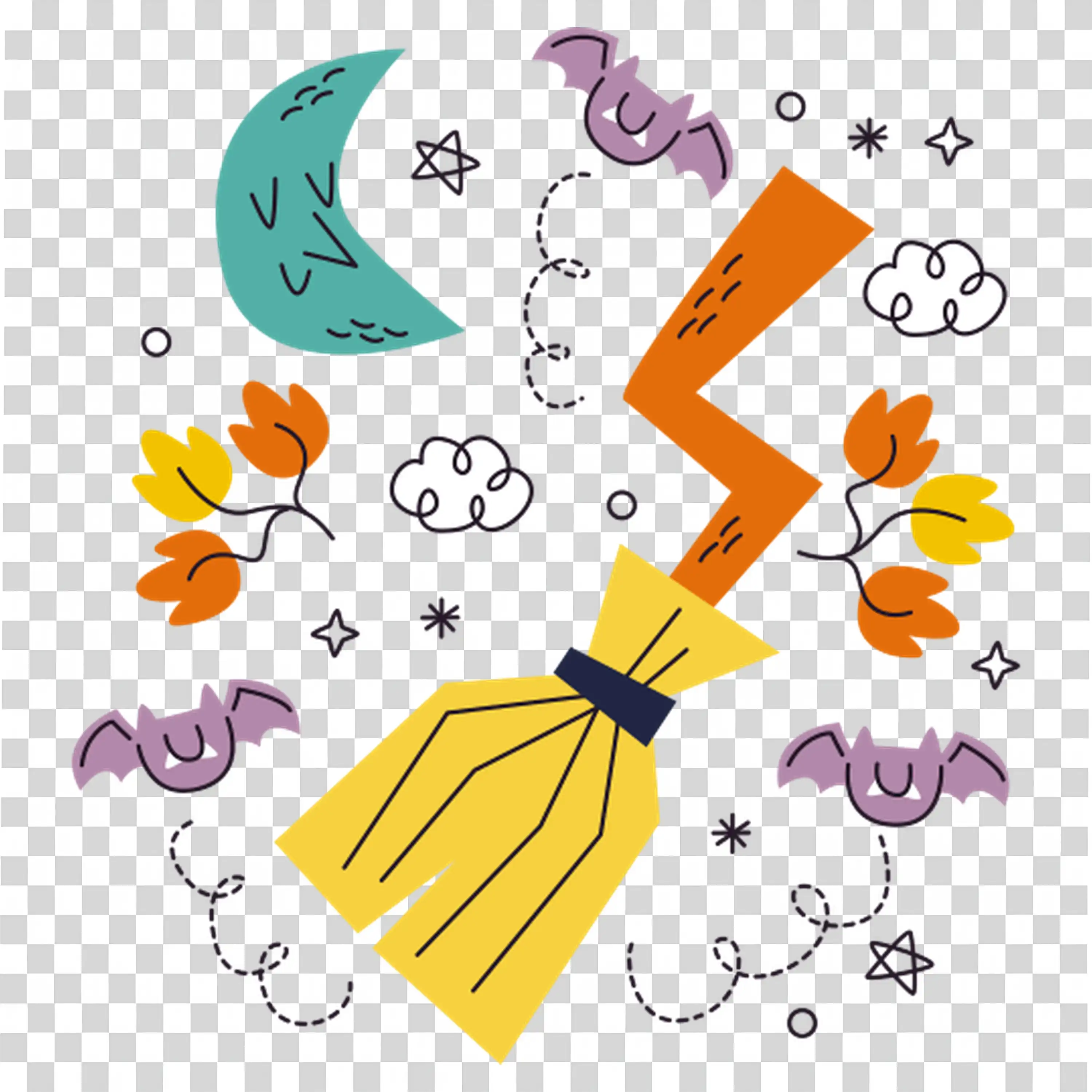 Broomstick Witch Flying Over Moon Halloween Magical Journey