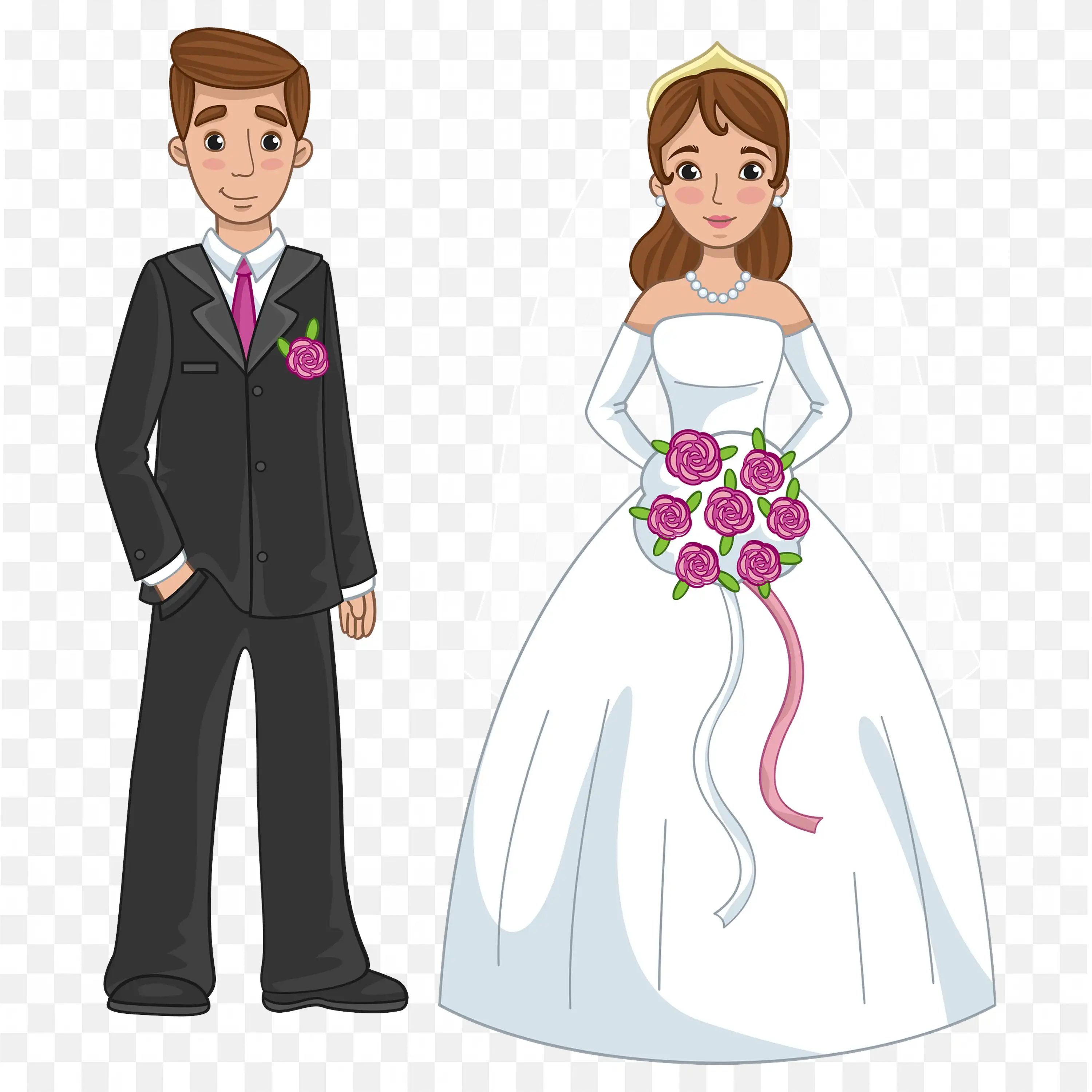 Cartoon Bride and Groom Wedding Clip Art Illustration