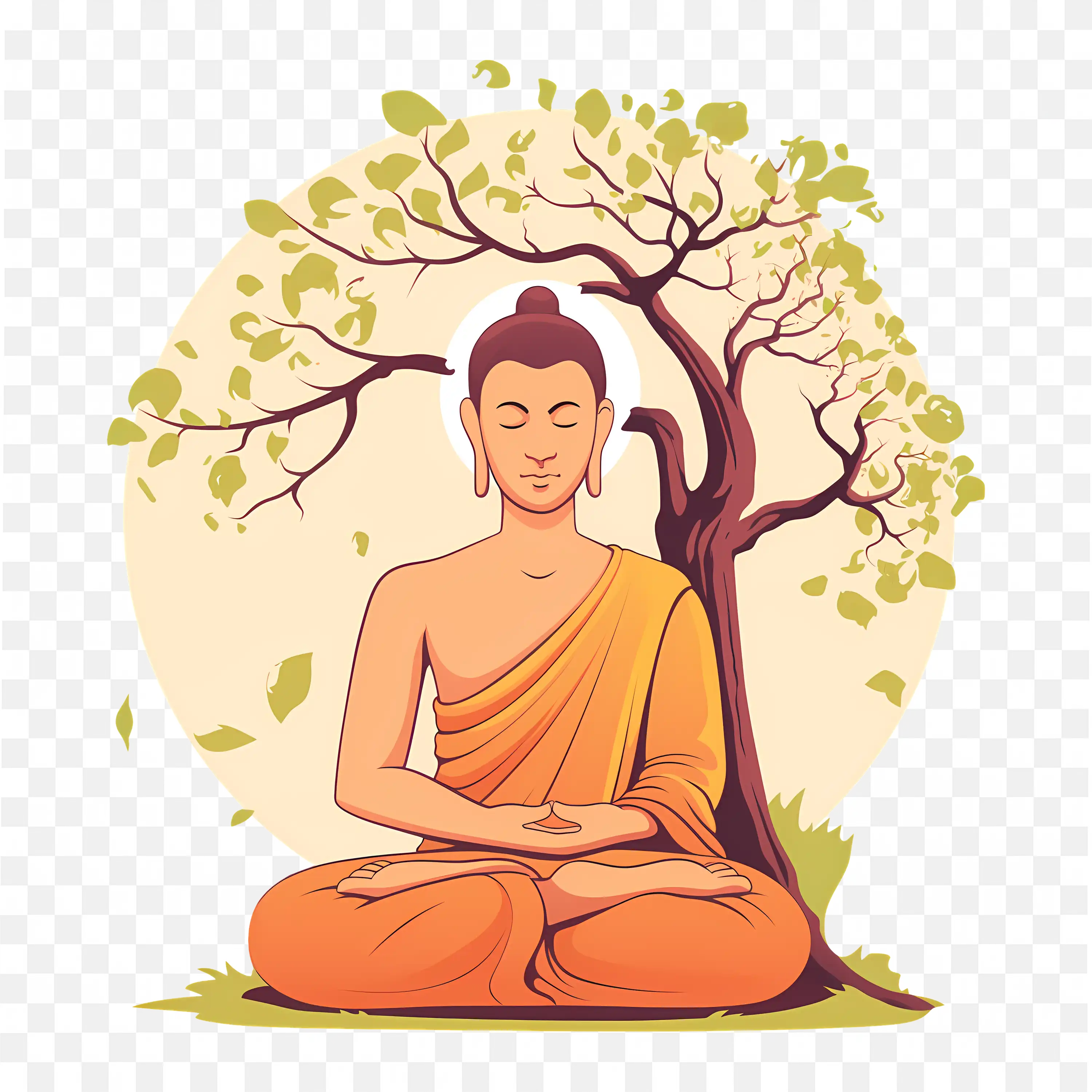 Cartoon Meditating Buddha Peaceful Buddhist Art PNG