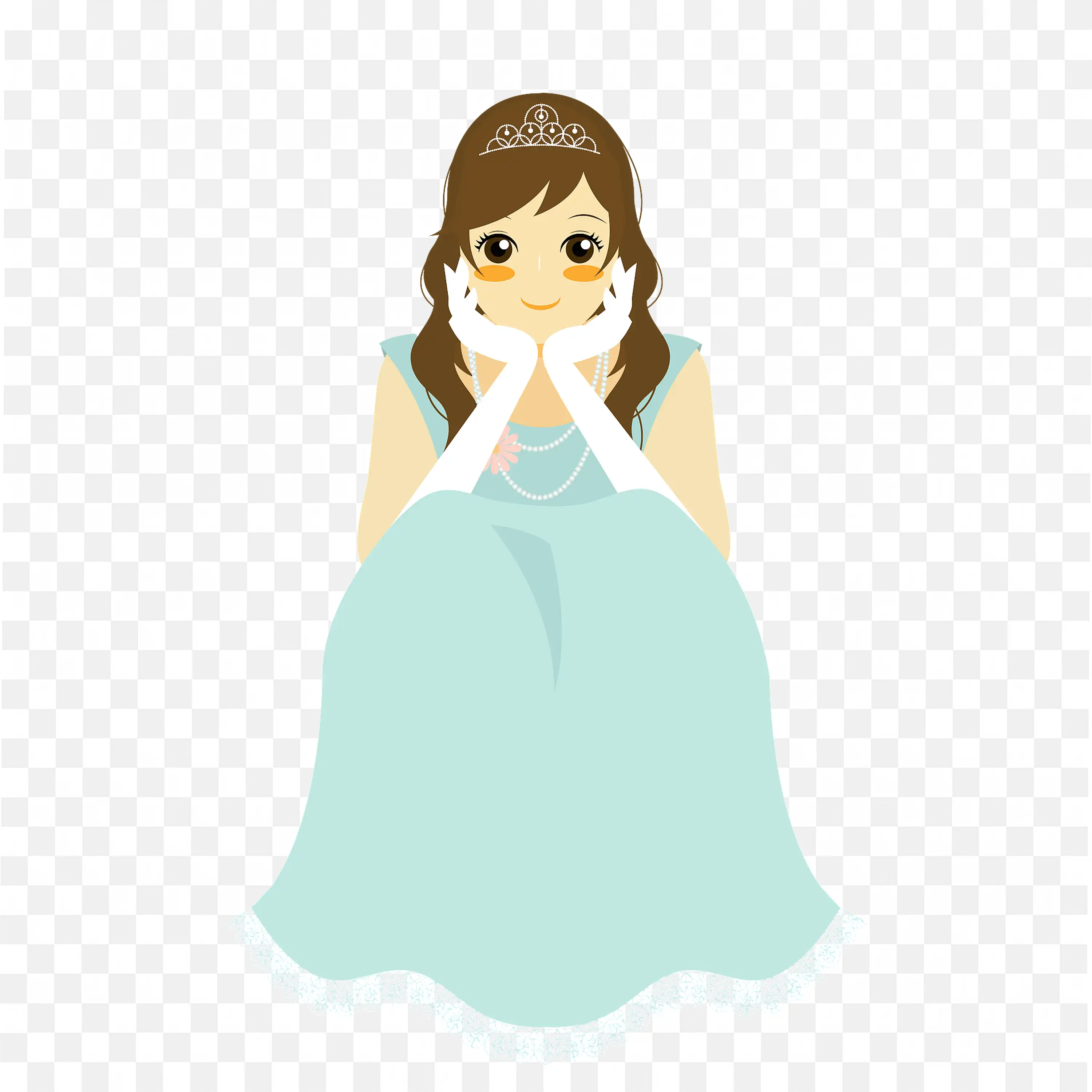 Cartoon Princess in Light Blue Dress with Tiara and Gloves