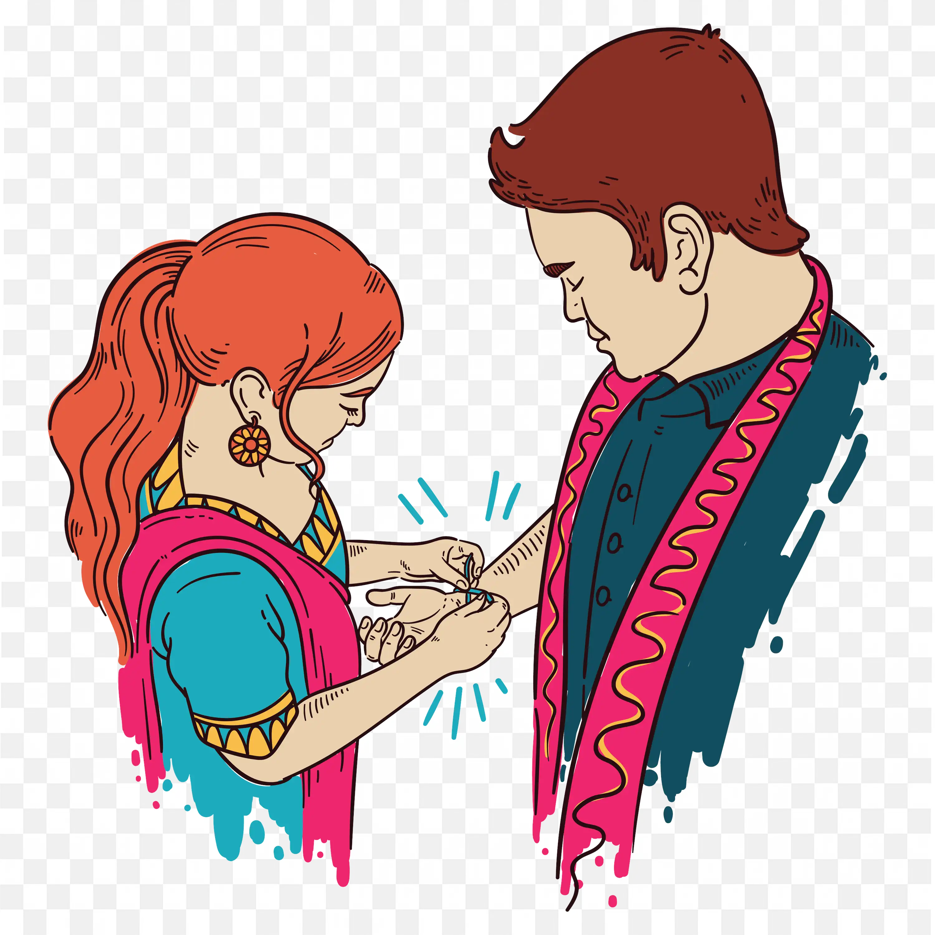 Cartoon Raksha Bandhan Brother Sister Bonding Illustration